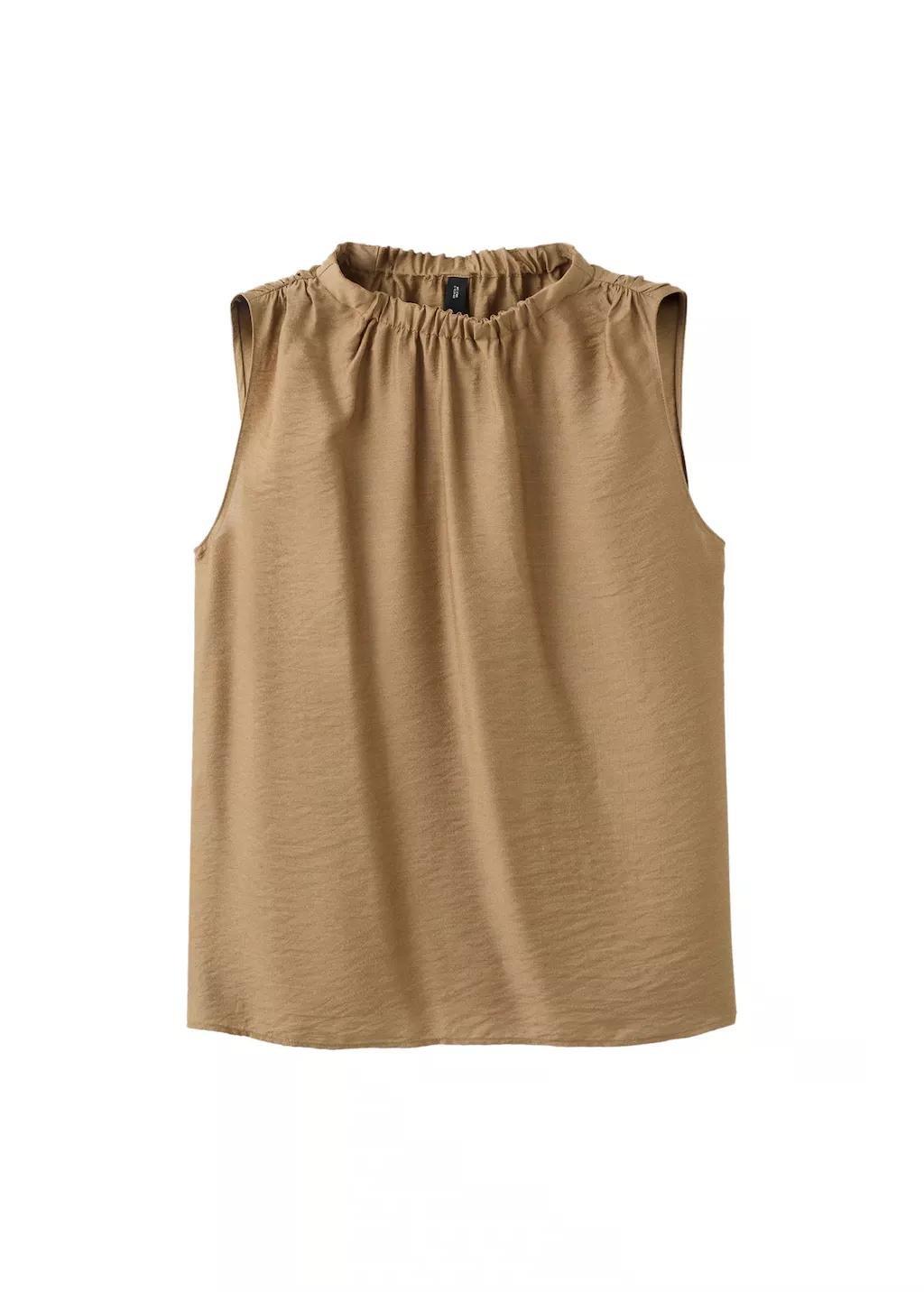 Brown Draped Neck Satin Top, 0201_30, large image number 6