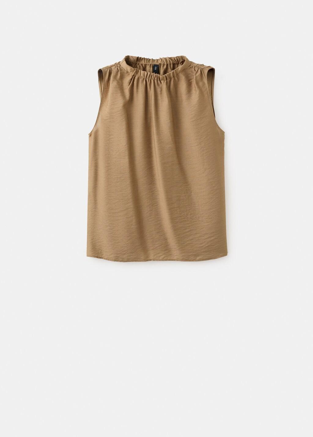 Brown Draped Neck Satin Top, 0201_30, large image number 7