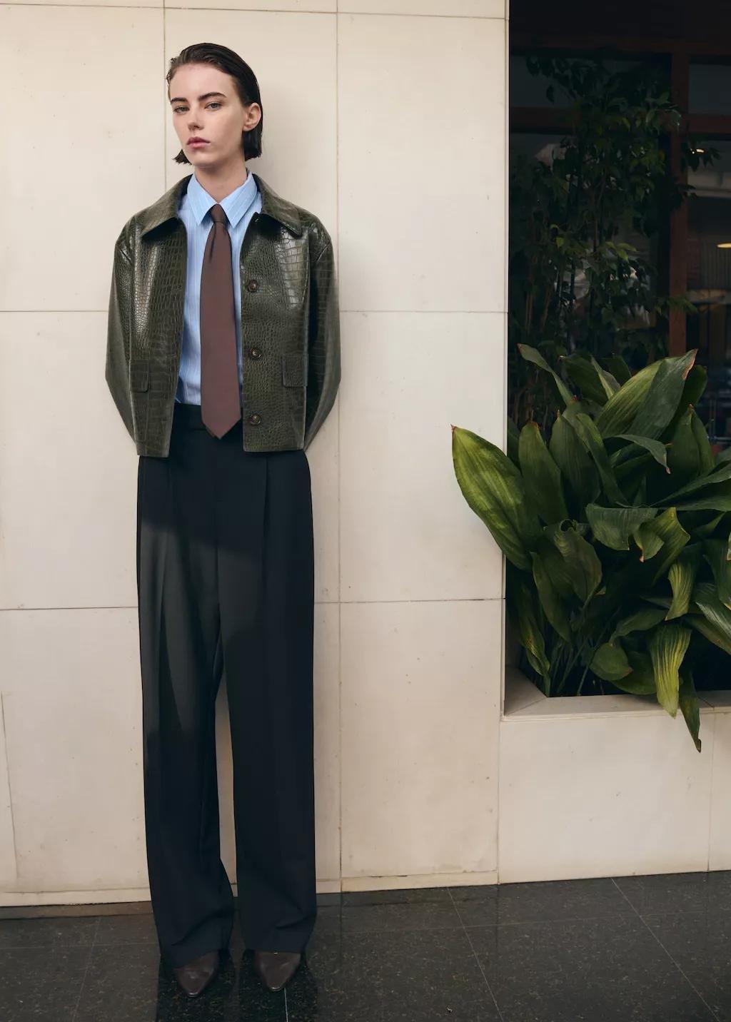 Khaki Croc-Effect Faux Leather Jacket, 0201_37, medium