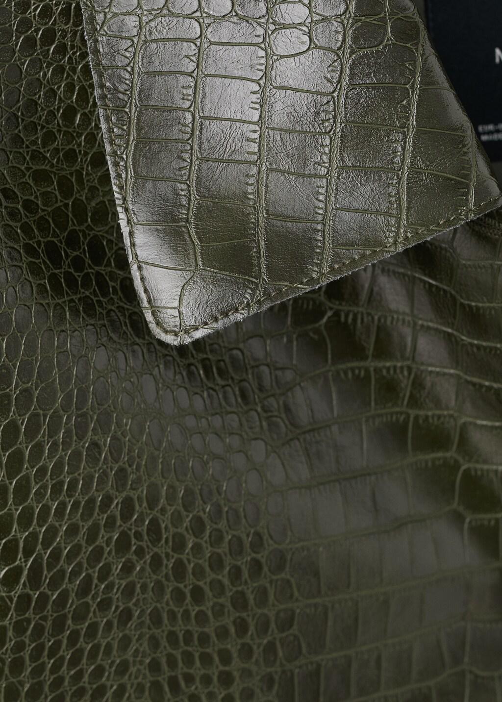 Khaki Croc-Effect Faux Leather Jacket, Beige - Khaki, large image number 1