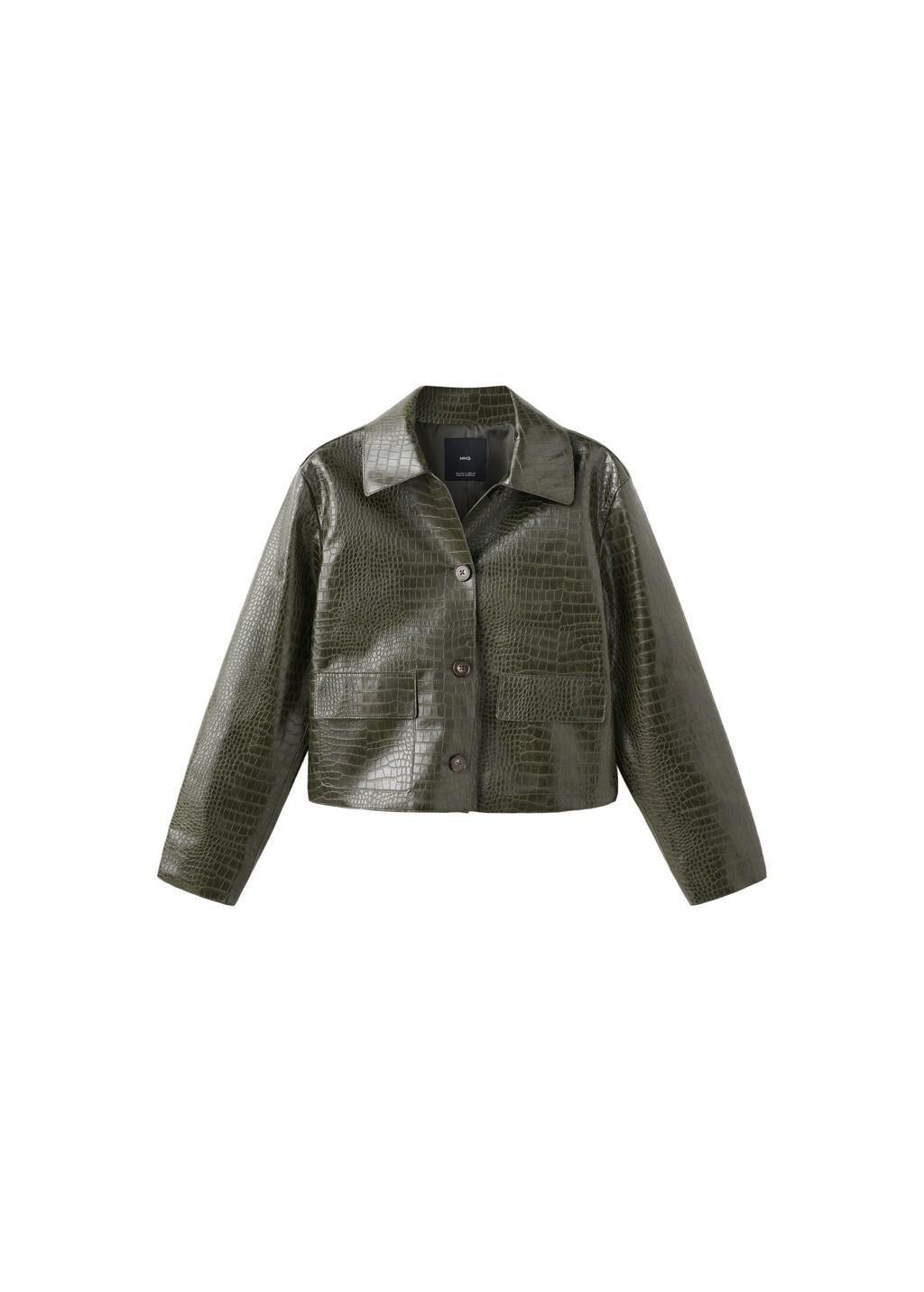 Khaki Croc-Effect Faux Leather Jacket, 0201_37, large image number 6