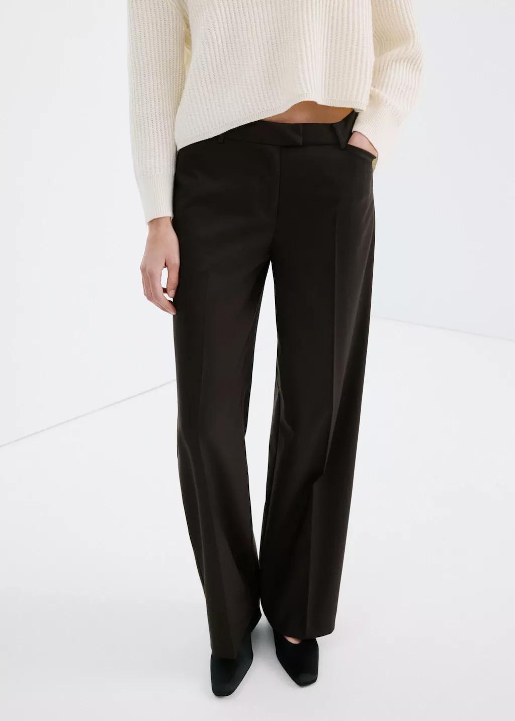 Brown Wide Leg Mid-Rise Pleated Trousers, 0201_30, large image number 1