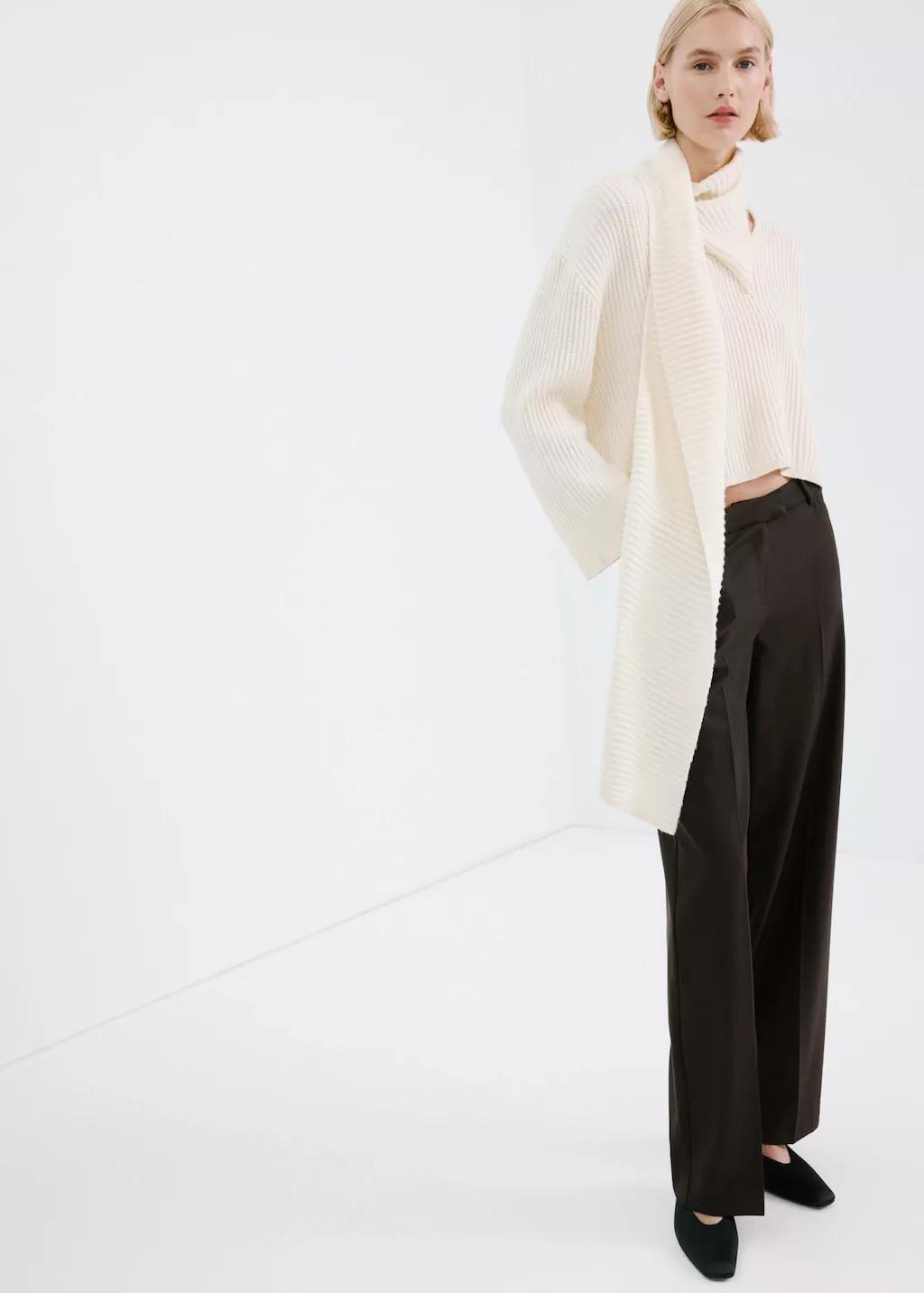 Brown Wide Leg Mid-Rise Pleated Trousers, 0201_30, medium