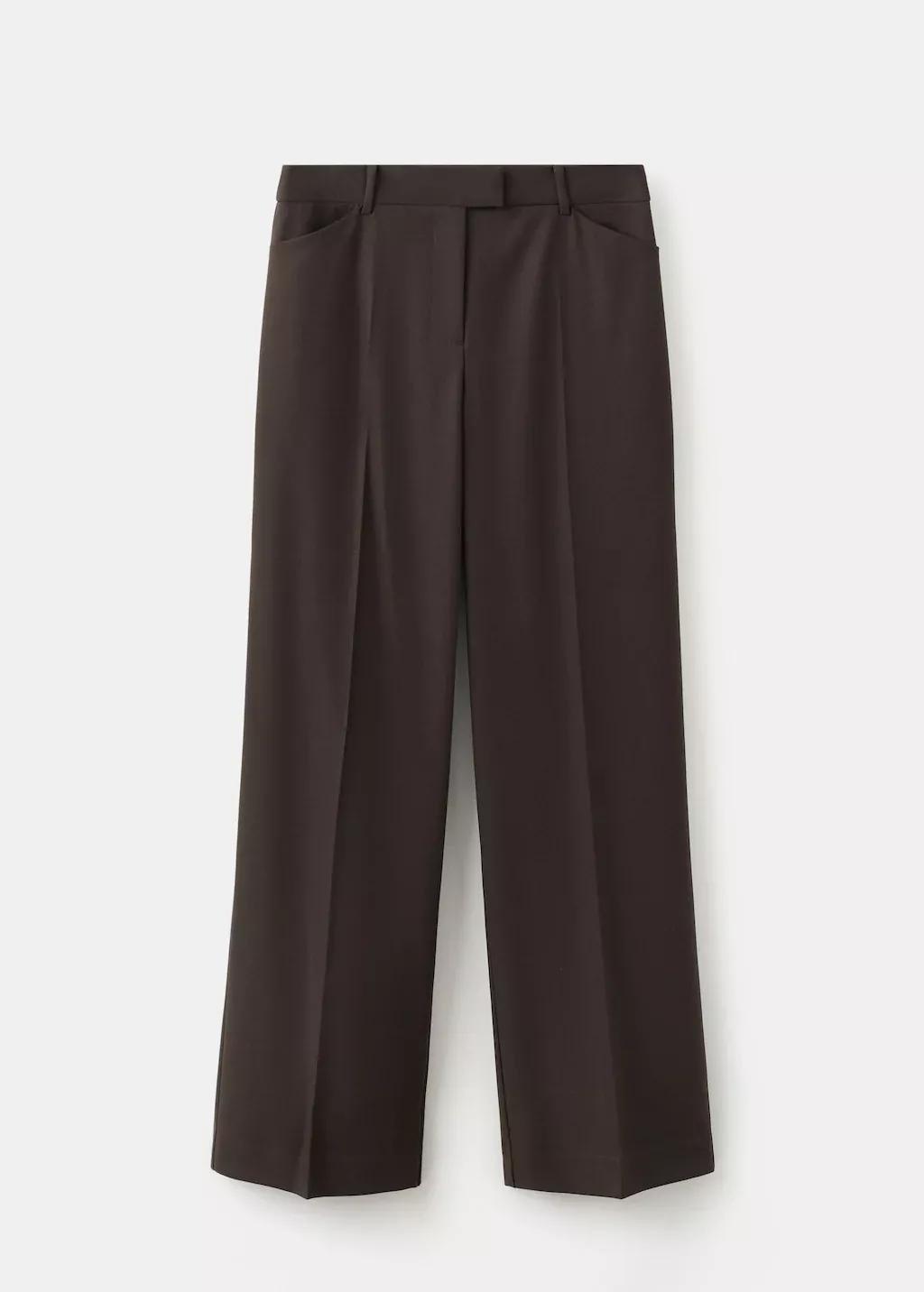 Brown Wide Leg Mid-Rise Pleated Trousers, 0201_30, large image number 3