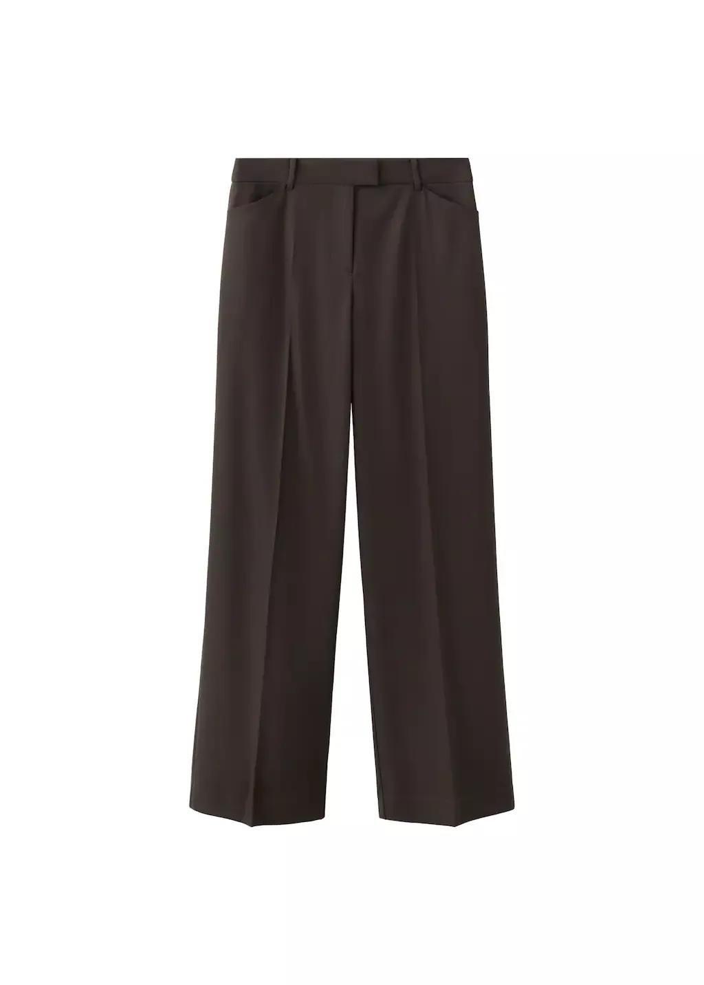 Brown Wide Leg Mid-Rise Pleated Trousers, 0201_30, large image number 4