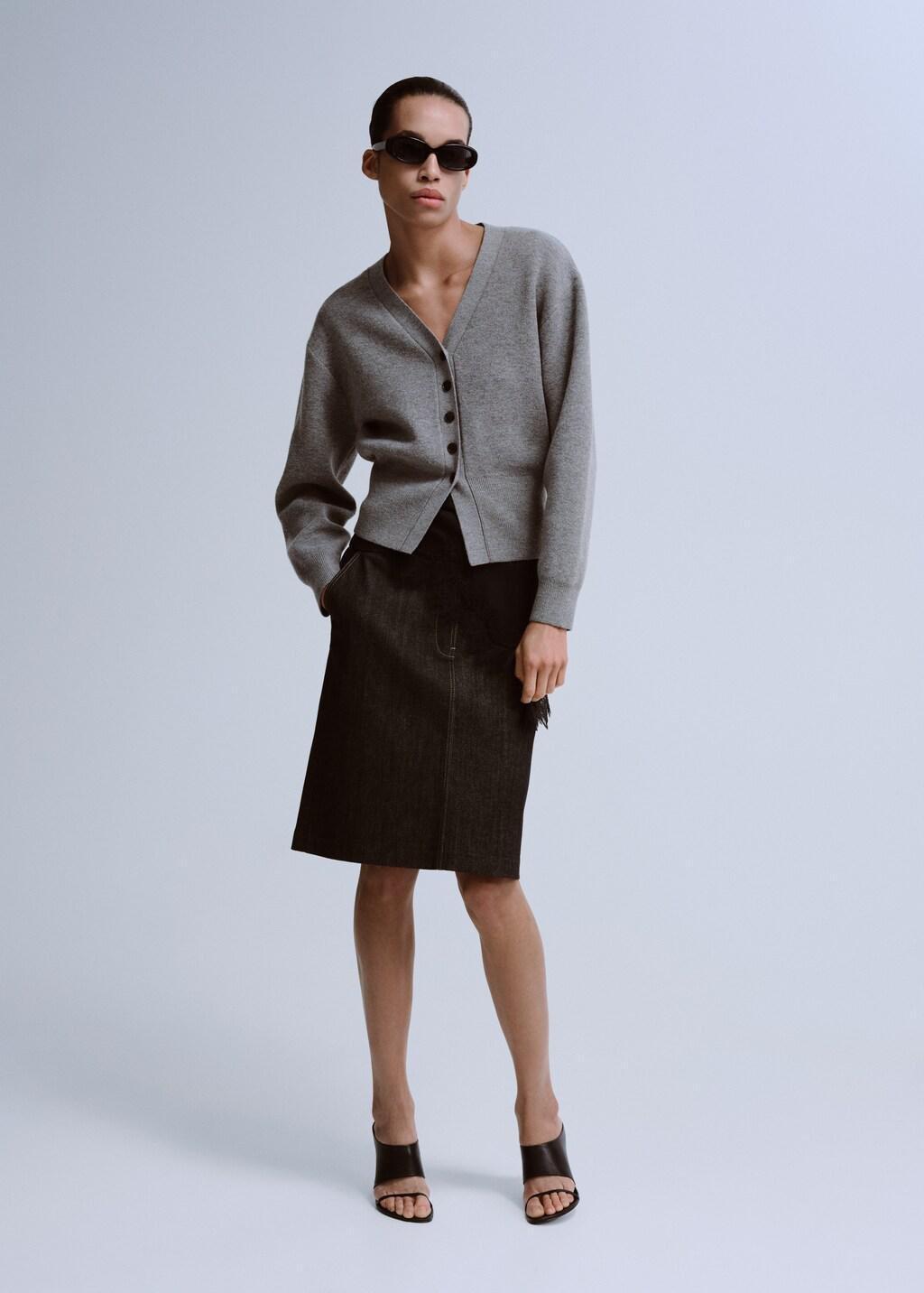 Grey V-Neck Knitted Cardigan, 0201_94, large image number 0