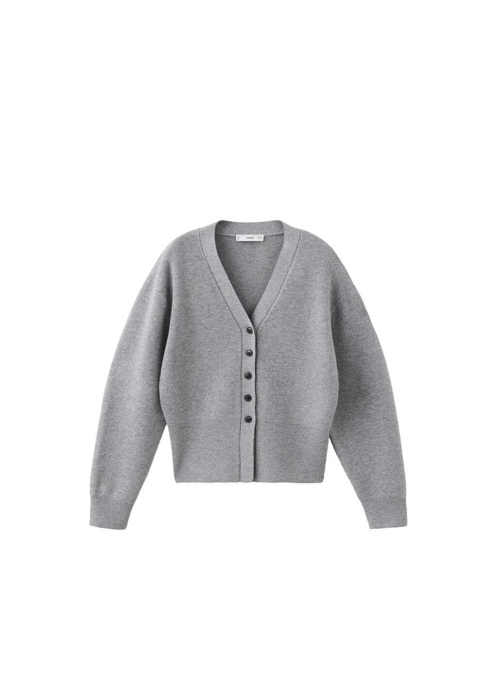Grey V-Neck Knitted Cardigan, 0201_94, large image number 5