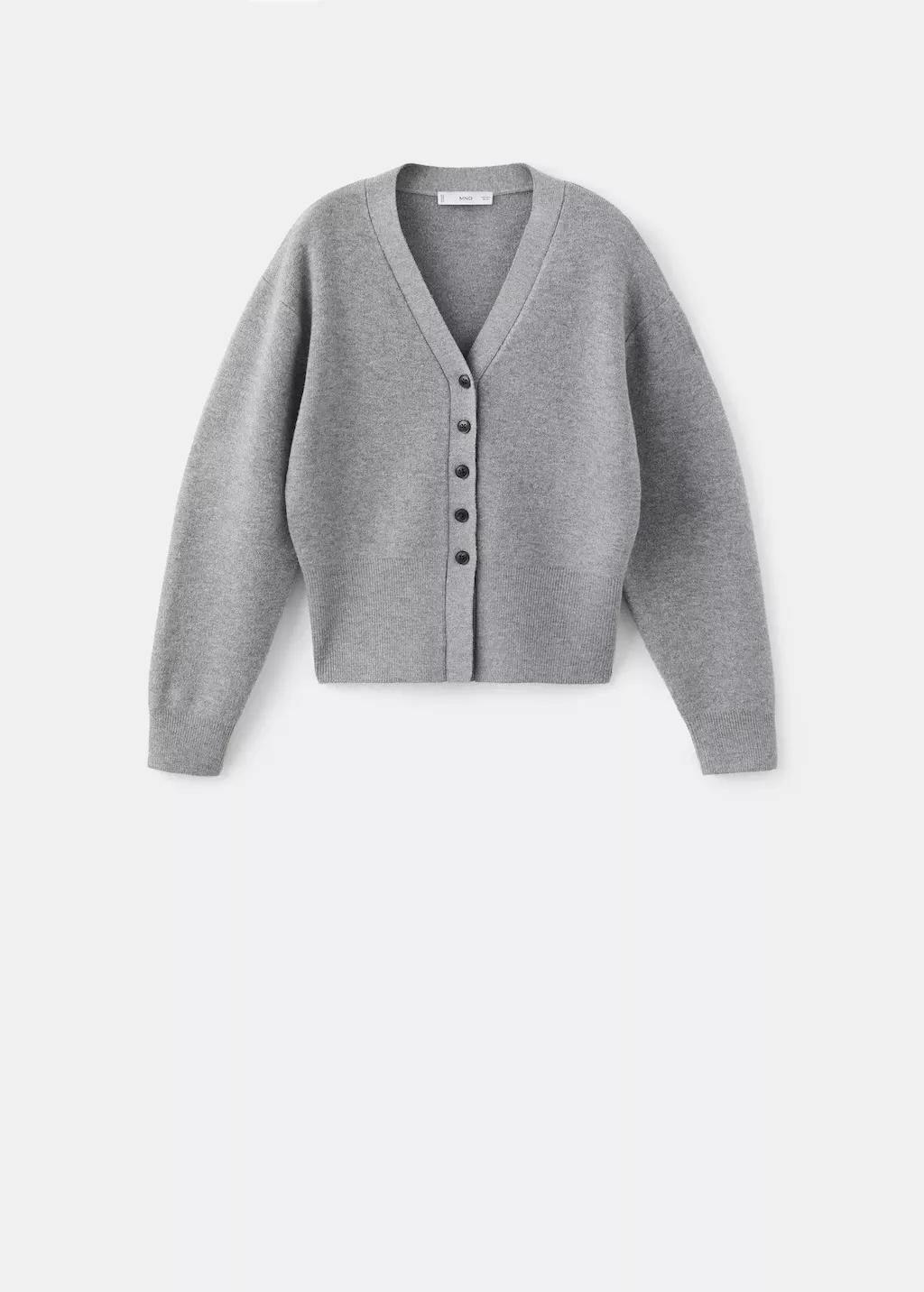 Grey V-Neck Knitted Cardigan, 0201_94, large image number 6