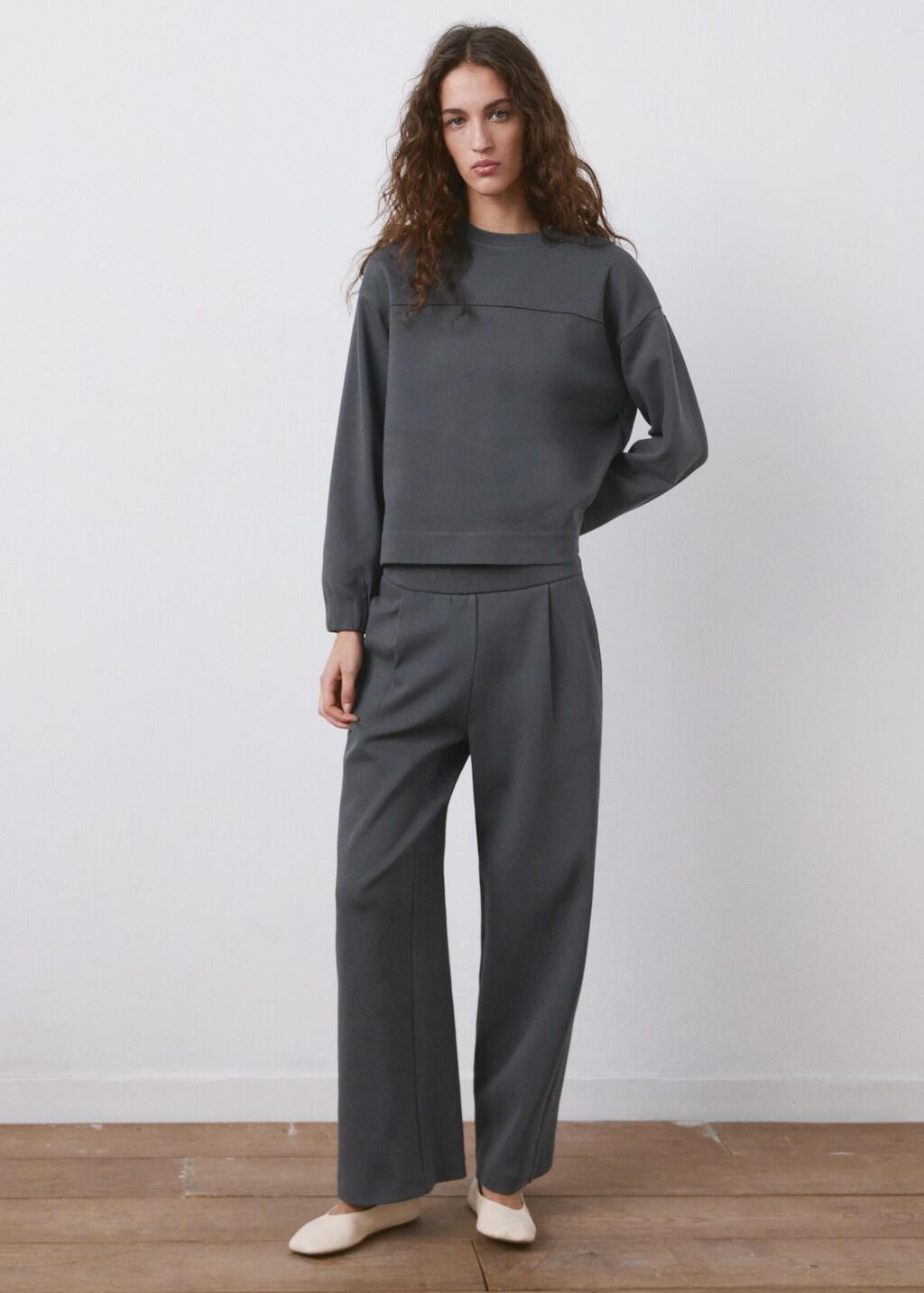Grey Straight-Fit Cotton Trousers, 0201_52, large image number 0