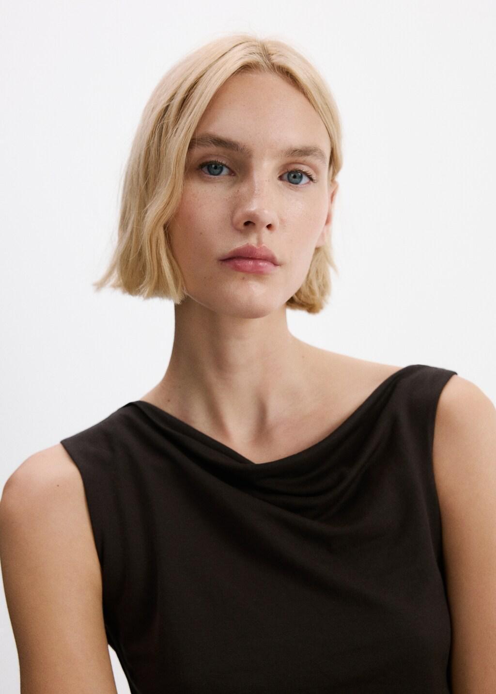 Brown Asymmetrical Top With Draped Neckline, 0201_30, large image number 4