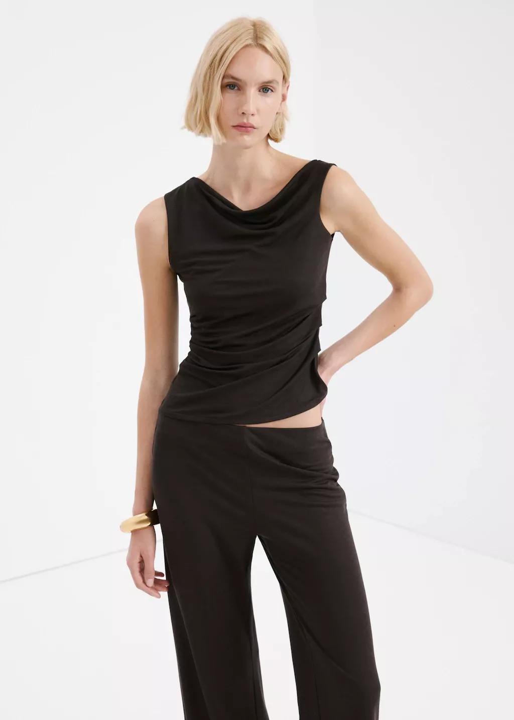 Brown Asymmetrical Top With Draped Neckline, 0201_30, large image number 6