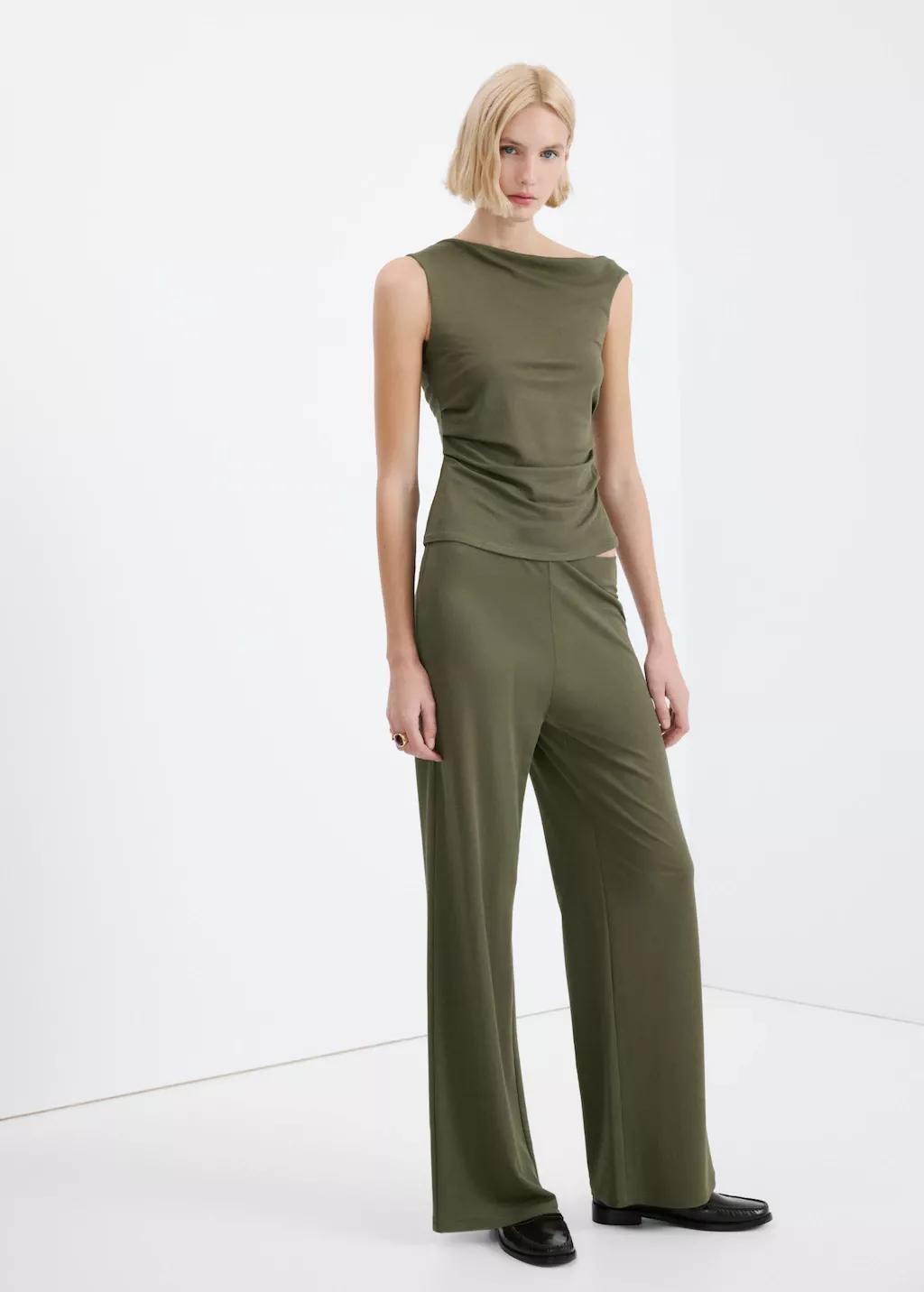 Khaki Asymmetrical Top With Draped Neckline, 0201_37, large image number 0