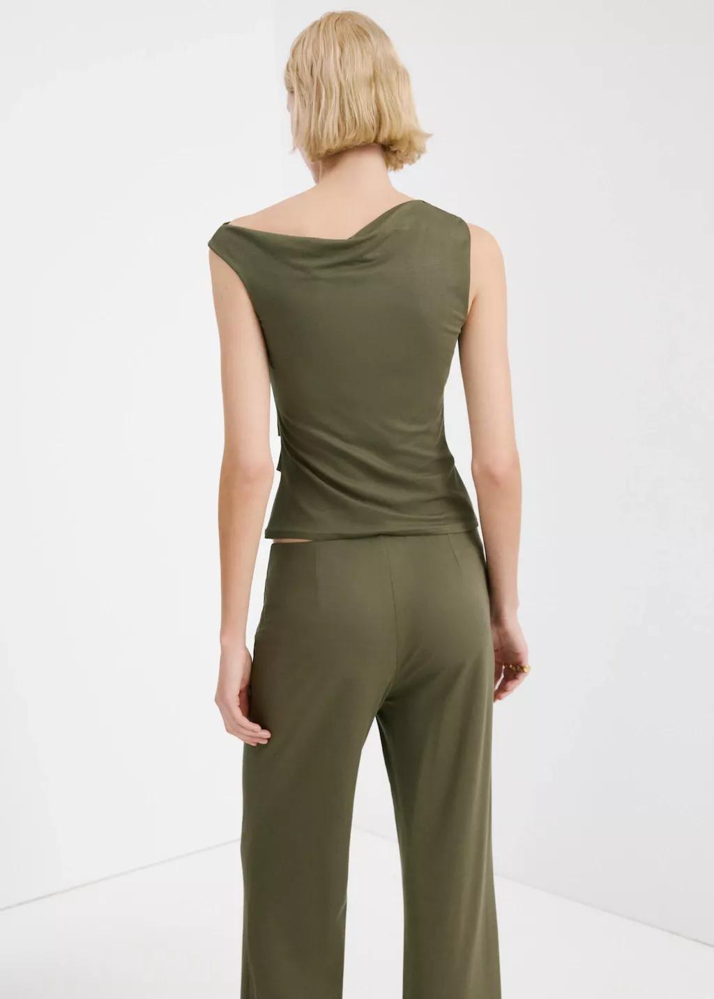 Khaki Asymmetrical Top With Draped Neckline, 0201_37, large image number 2
