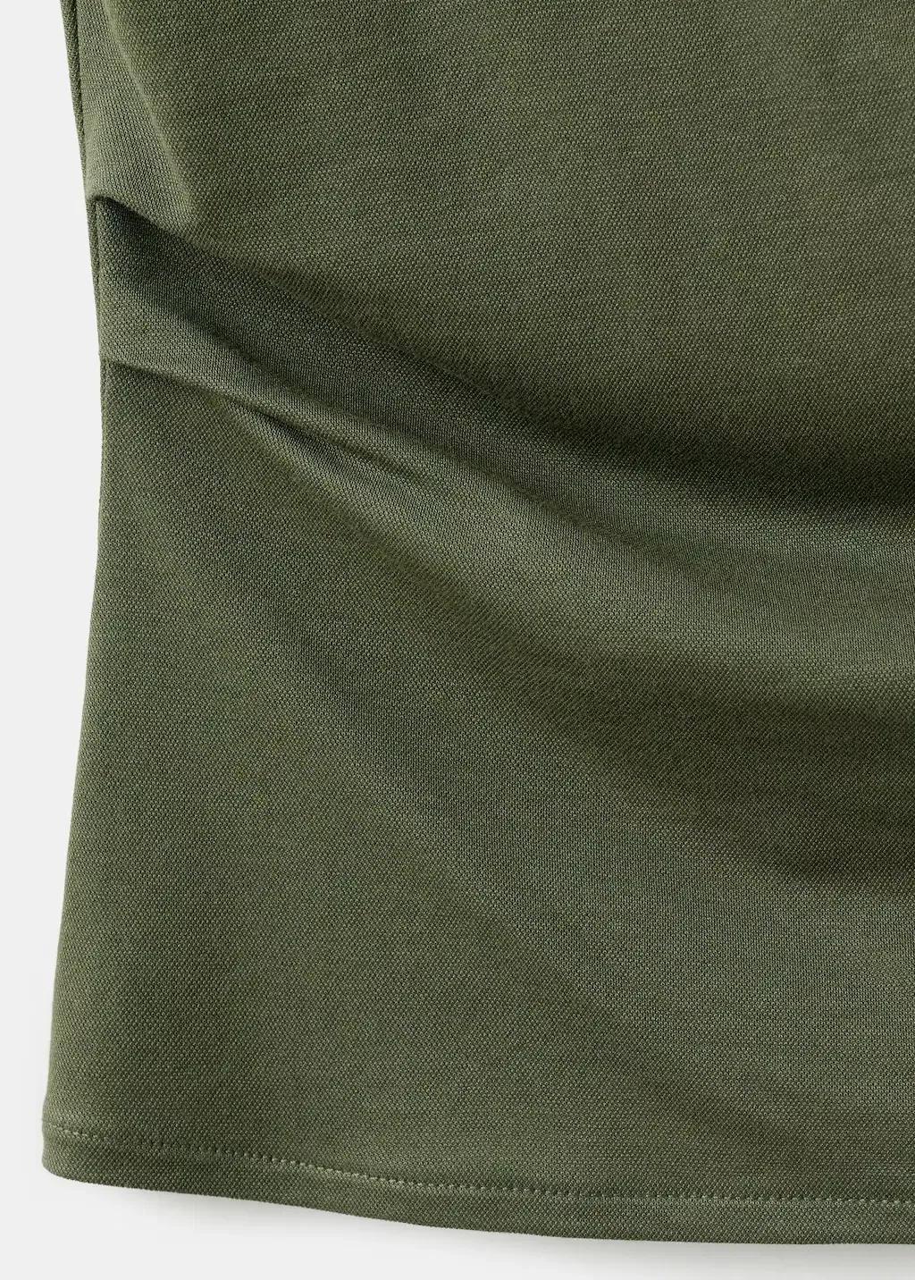 Khaki Asymmetrical Top With Draped Neckline, 0201_37, large image number 4