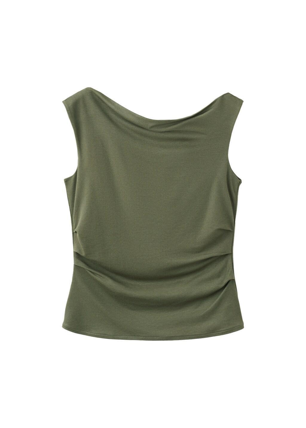 Khaki Asymmetrical Top With Draped Neckline, 0201_37, large image number 5