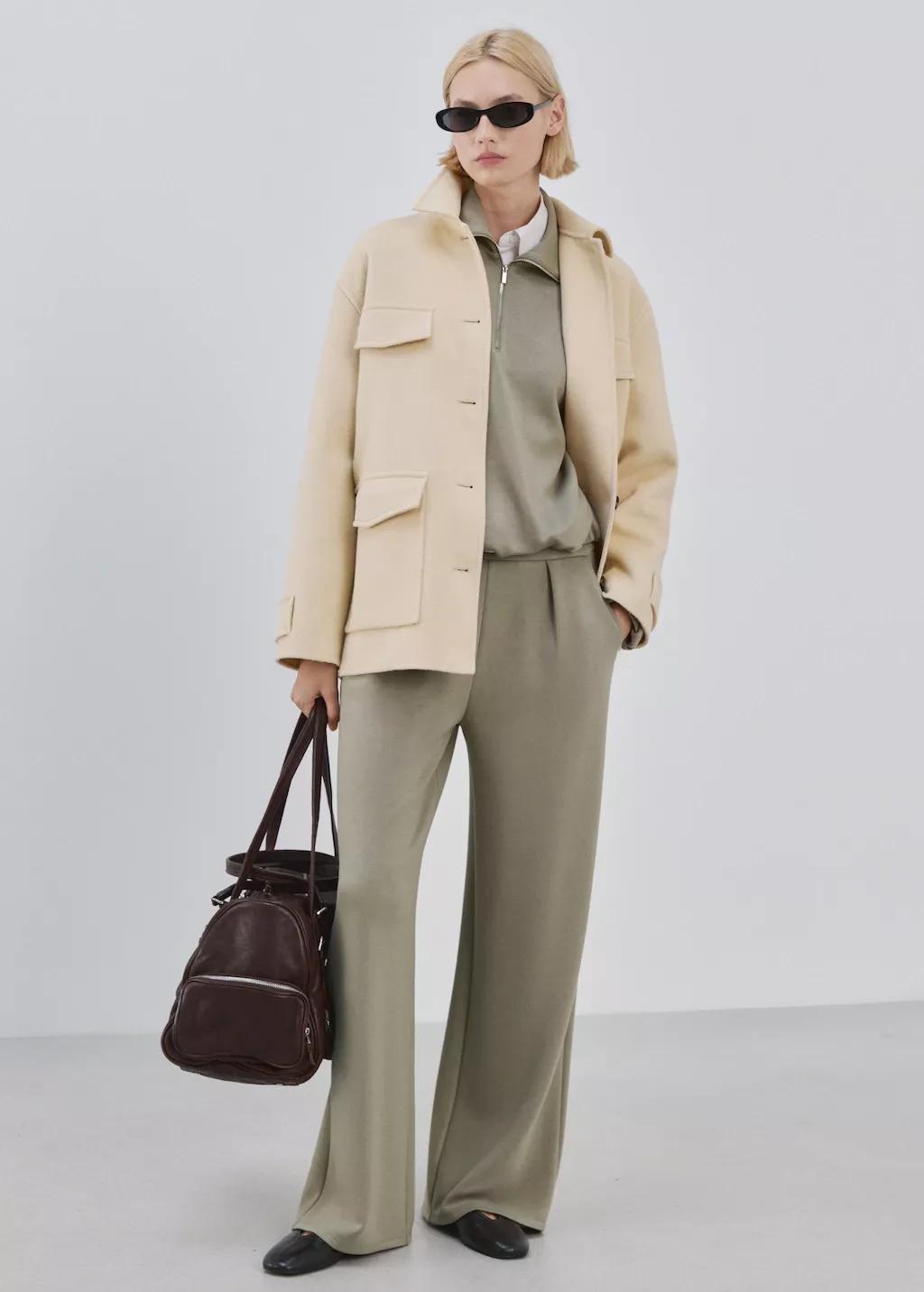 Khaki Straight-Fit Trousers With Elastic Waist, 0201_37, large image number 0
