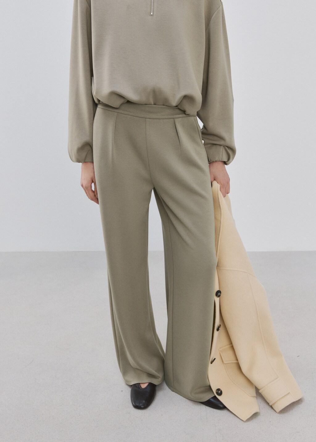 Khaki Straight-Fit Trousers With Elastic Waist, 0201_37, large image number 3