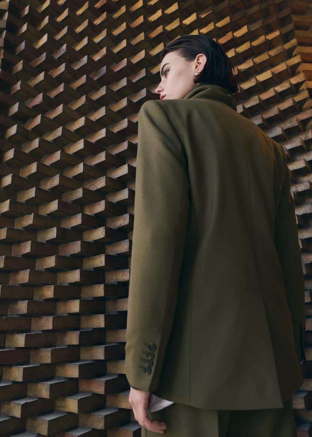 Khaki Double-Breasted Suit Jacket, Beige - Khaki, large image number 2