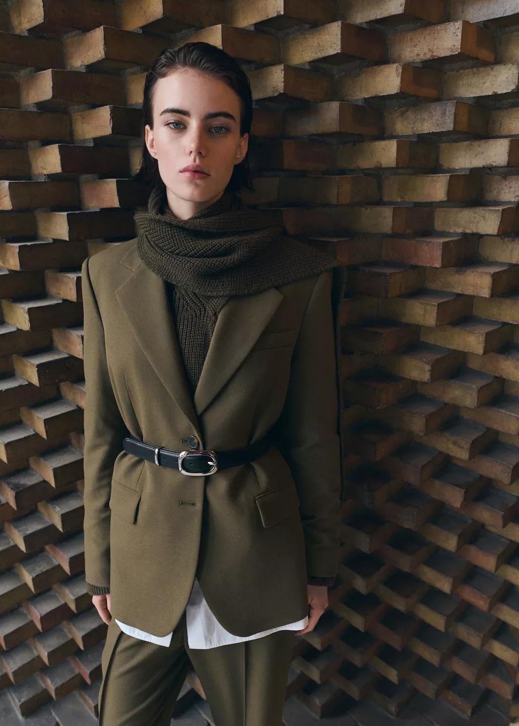 Khaki Double-Breasted Suit Jacket, Beige - Khaki, large image number 3