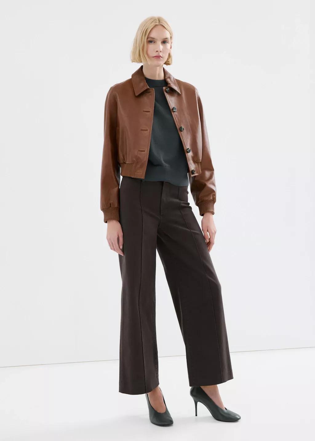 Brown High-Waisted Wide Leg Jeans With Stitching, 0201_32, large image number 0