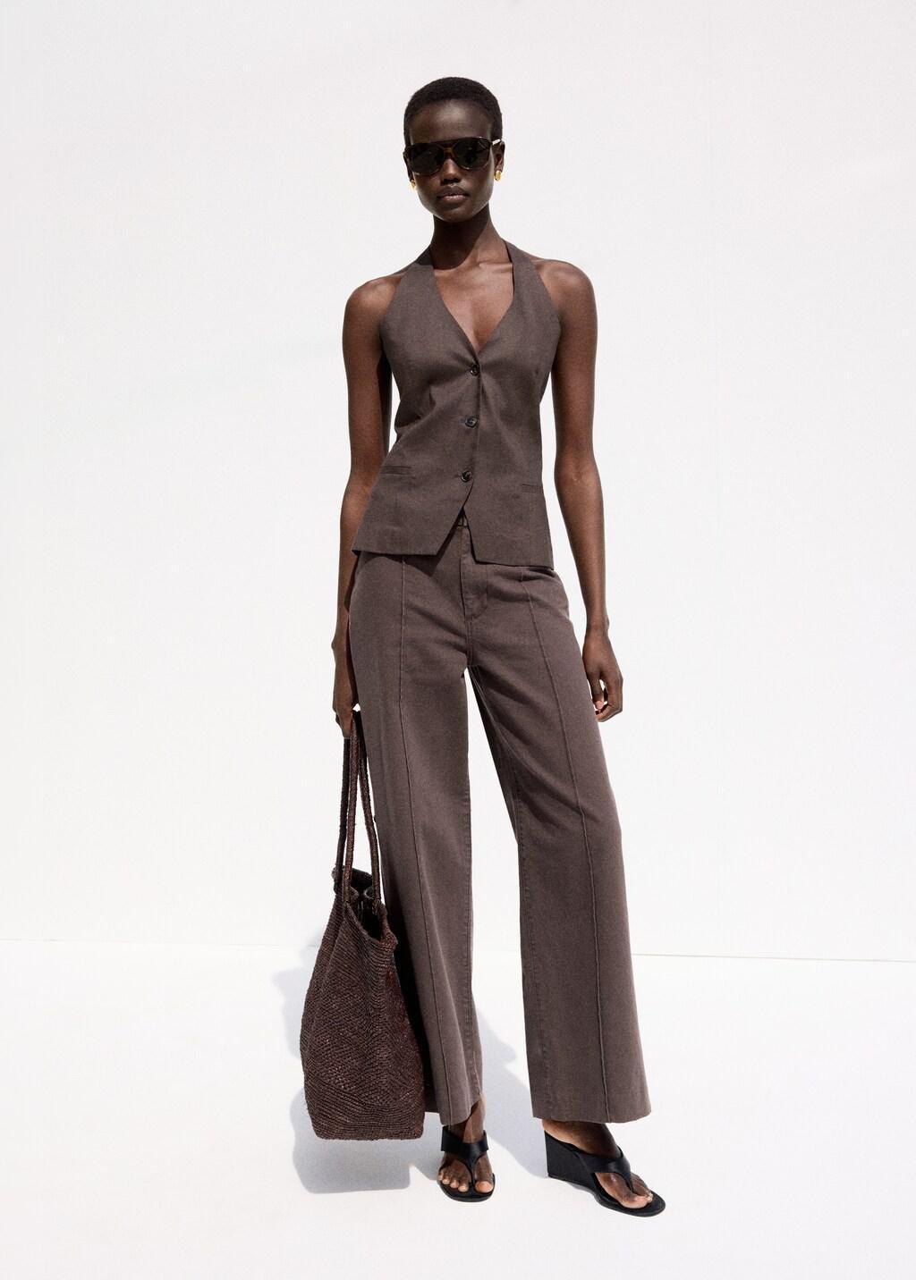 Brown High-Waisted Wide Leg Jeans With Stitching, 0201_32, large image number 0