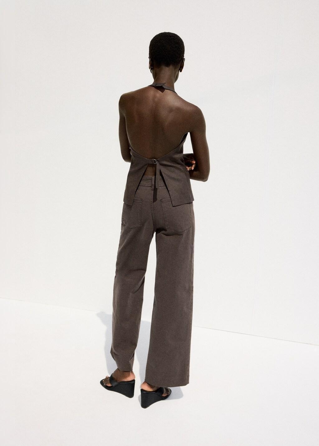 Brown High-Waisted Wide Leg Jeans With Stitching, 0201_32, large image number 2