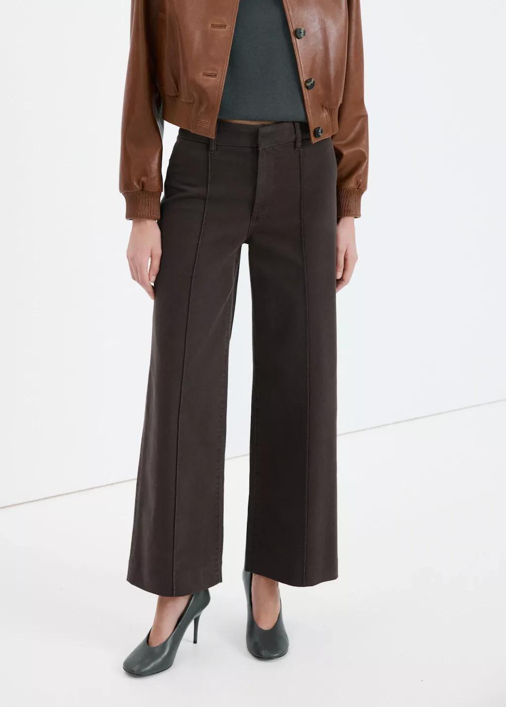 Brown High-Waisted Wide Leg Jeans With Stitching, 0201_32, large image number 3