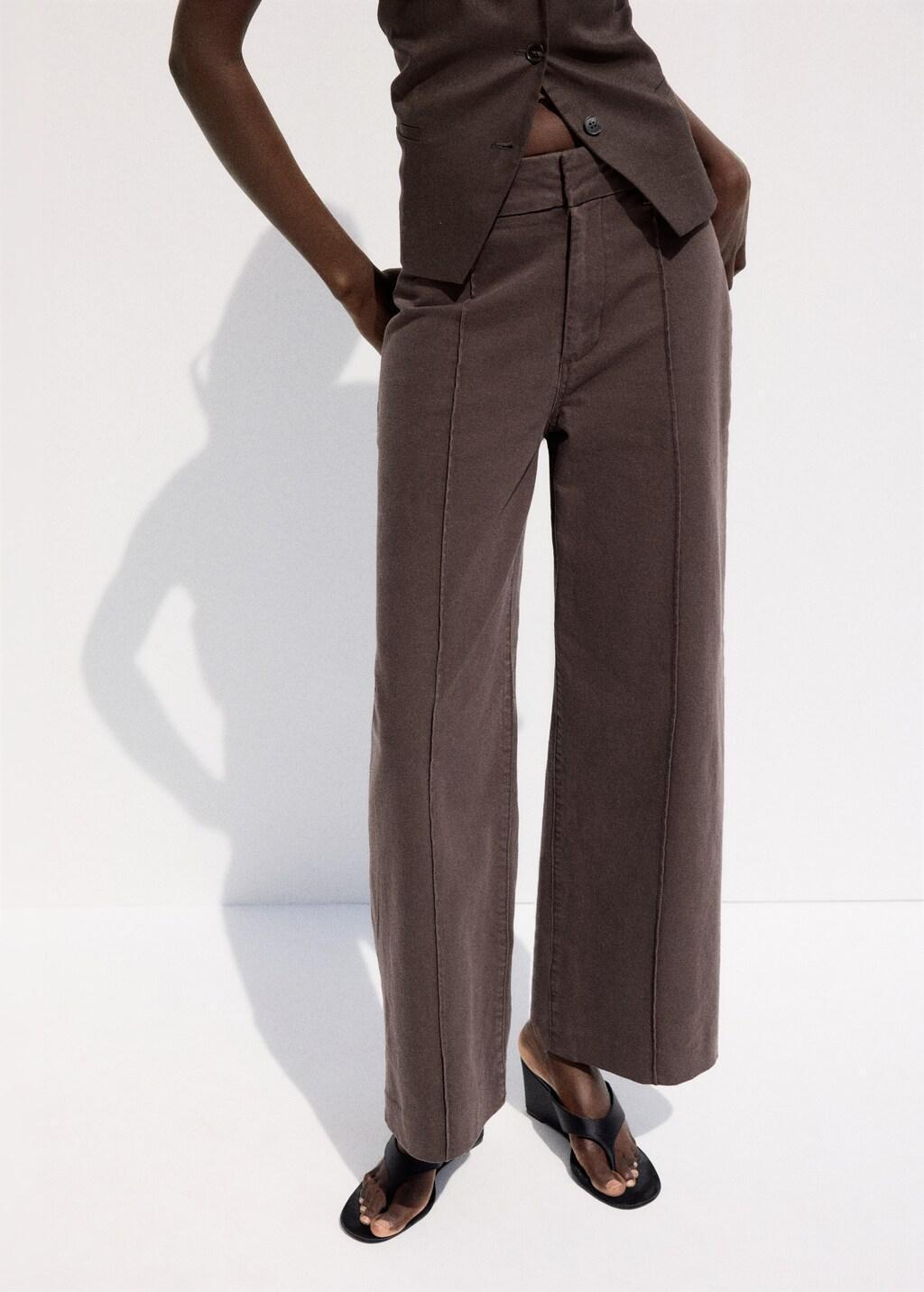 Brown High-Waisted Wide Leg Jeans With Stitching, 0201_32, large image number 3