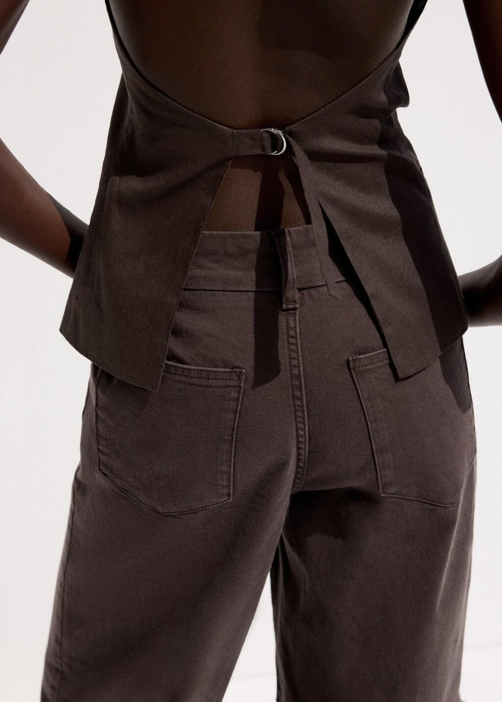 Brown High-Waisted Wide Leg Jeans With Stitching, 0201_32, large image number 6