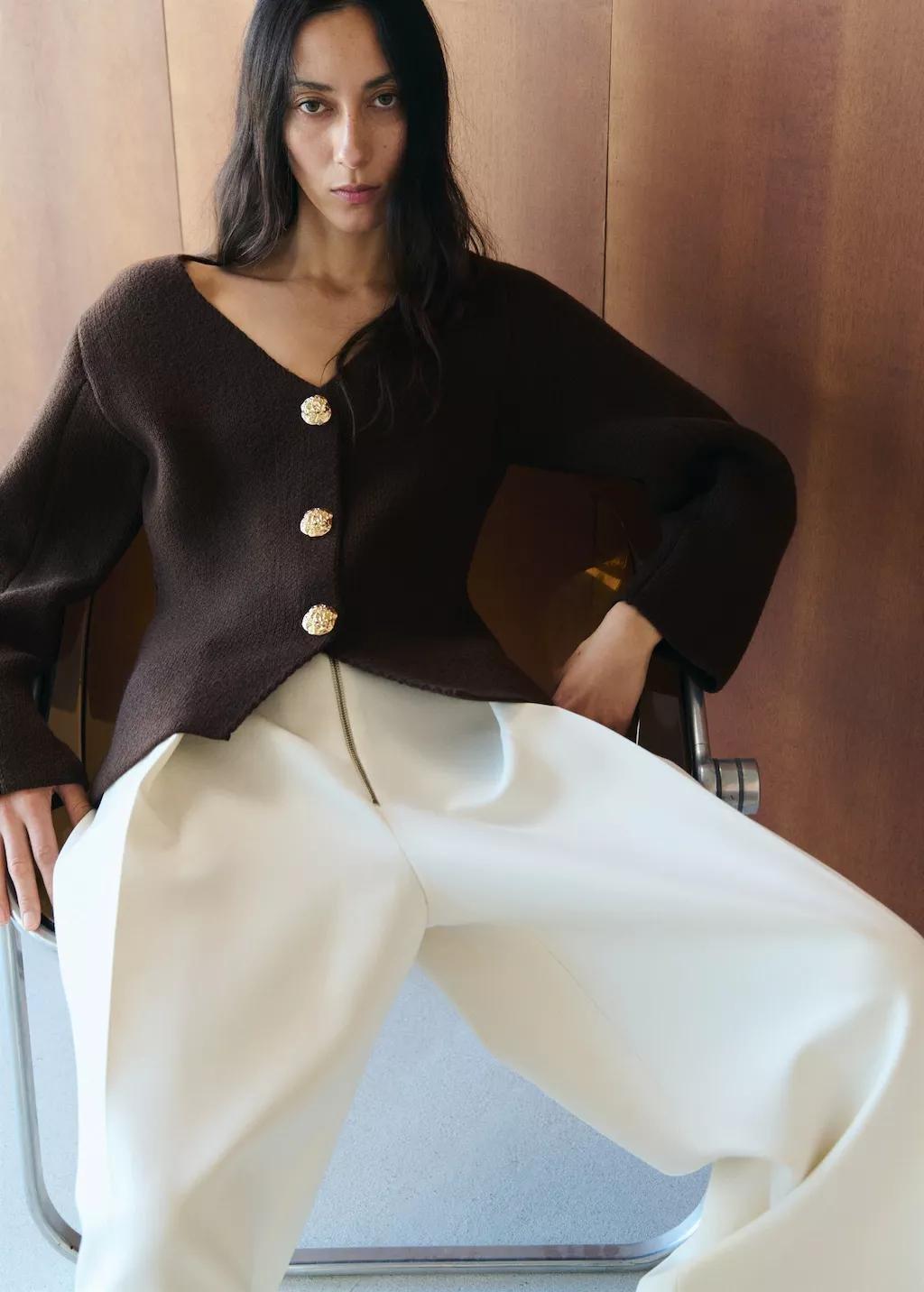 Brown Knitted Jacket With Jewel Buttons, Dark Brown, large image number 3