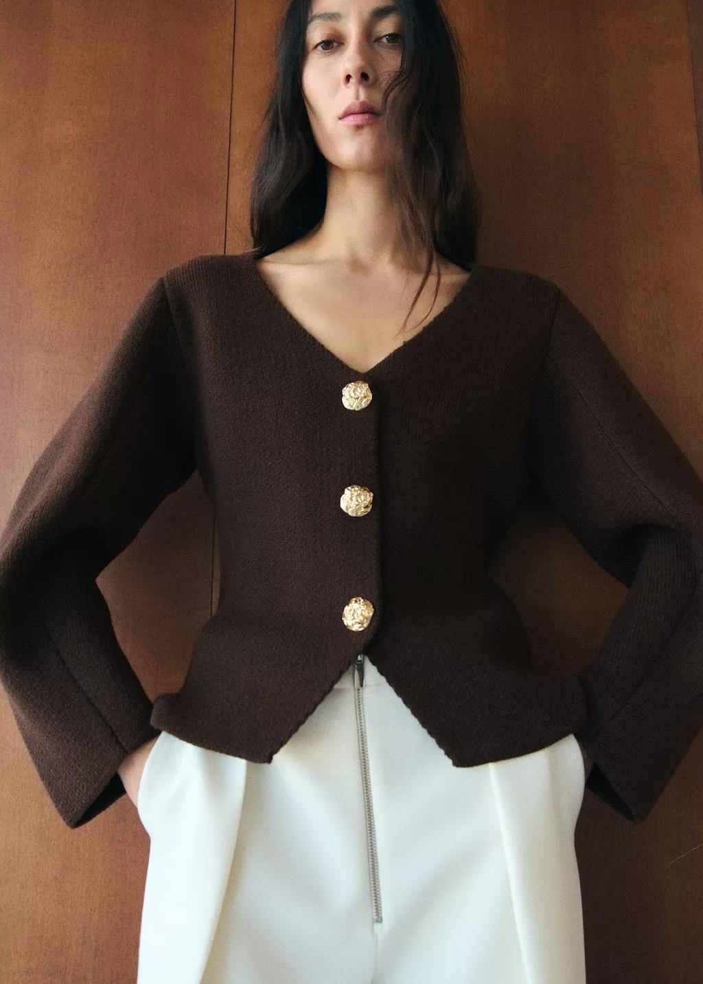 Brown Knitted Jacket With Jewel Buttons, 0201_32, large image number 4