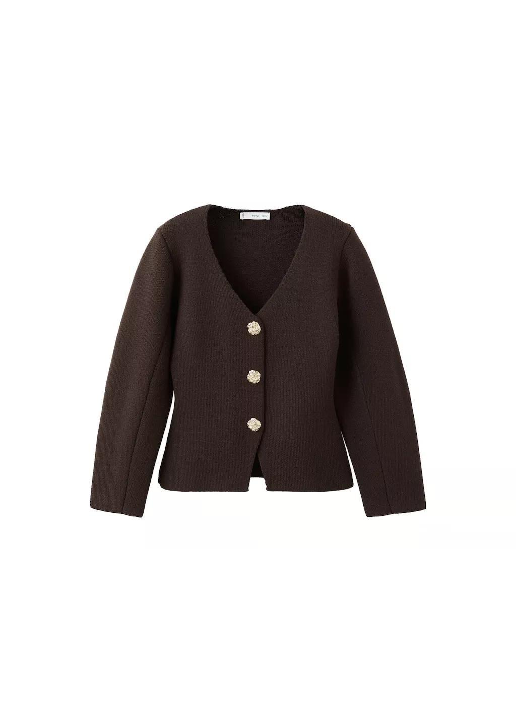 Brown Knitted Jacket With Jewel Buttons, Dark Brown, large image number 6