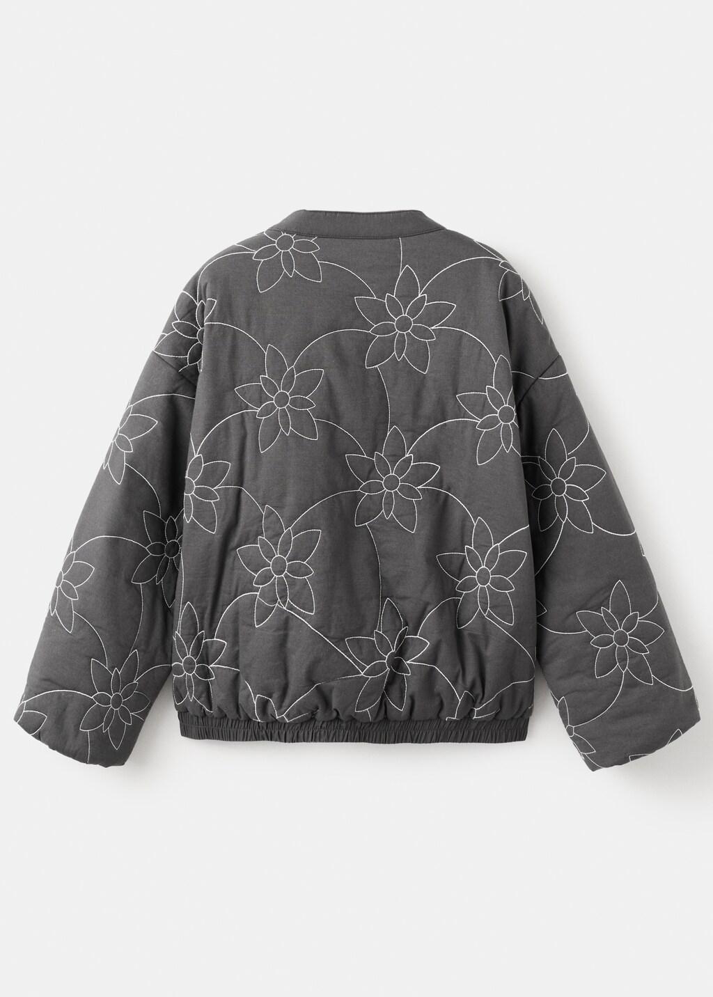 Grey Embroidered Quilted Jacket, Kids Girls, Charcoal, large image number 1