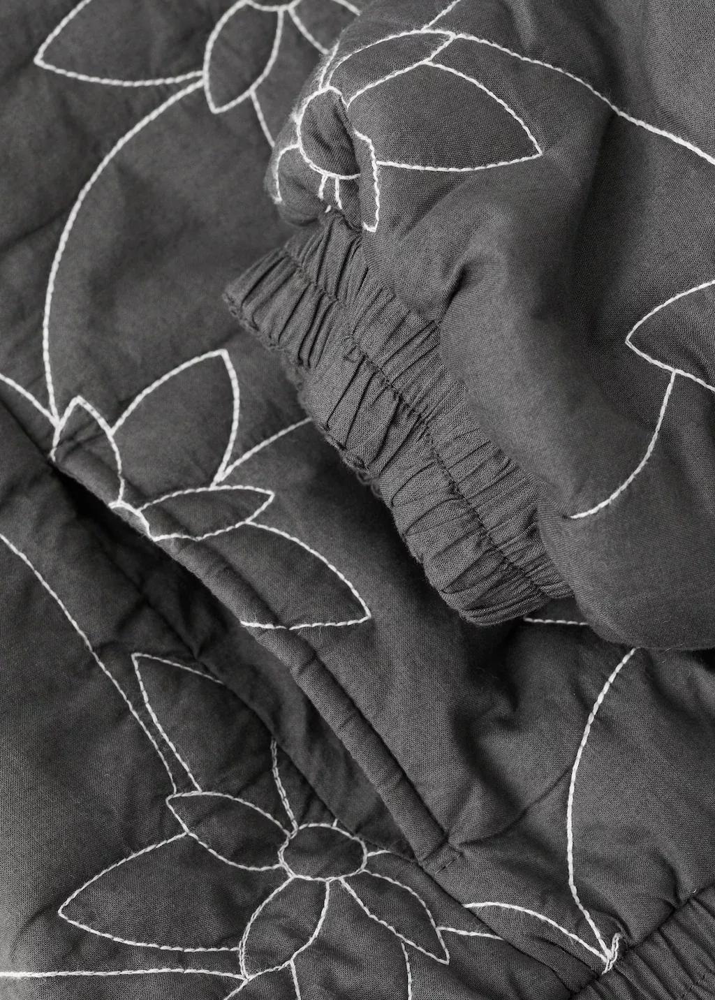 Grey Embroidered Quilted Jacket, Kids Girls, Charcoal, large image number 2