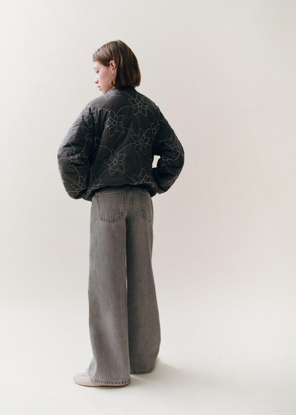 Grey Embroidered Quilted Jacket, Kids Girls, Charcoal, large image number 3