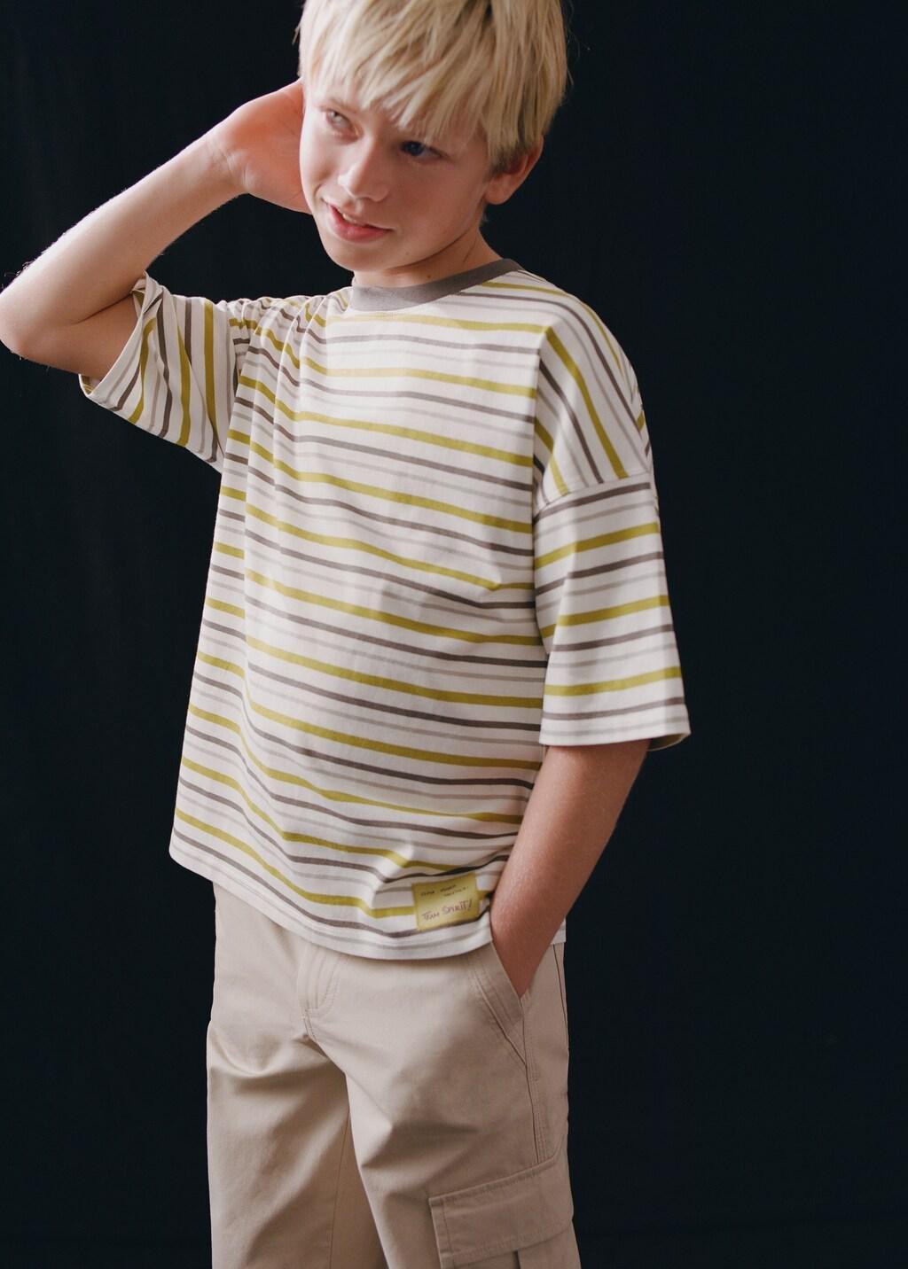 Yellow Striped Contrast T-Shirt, Kids Boy, Bright Yellow, large image number 4