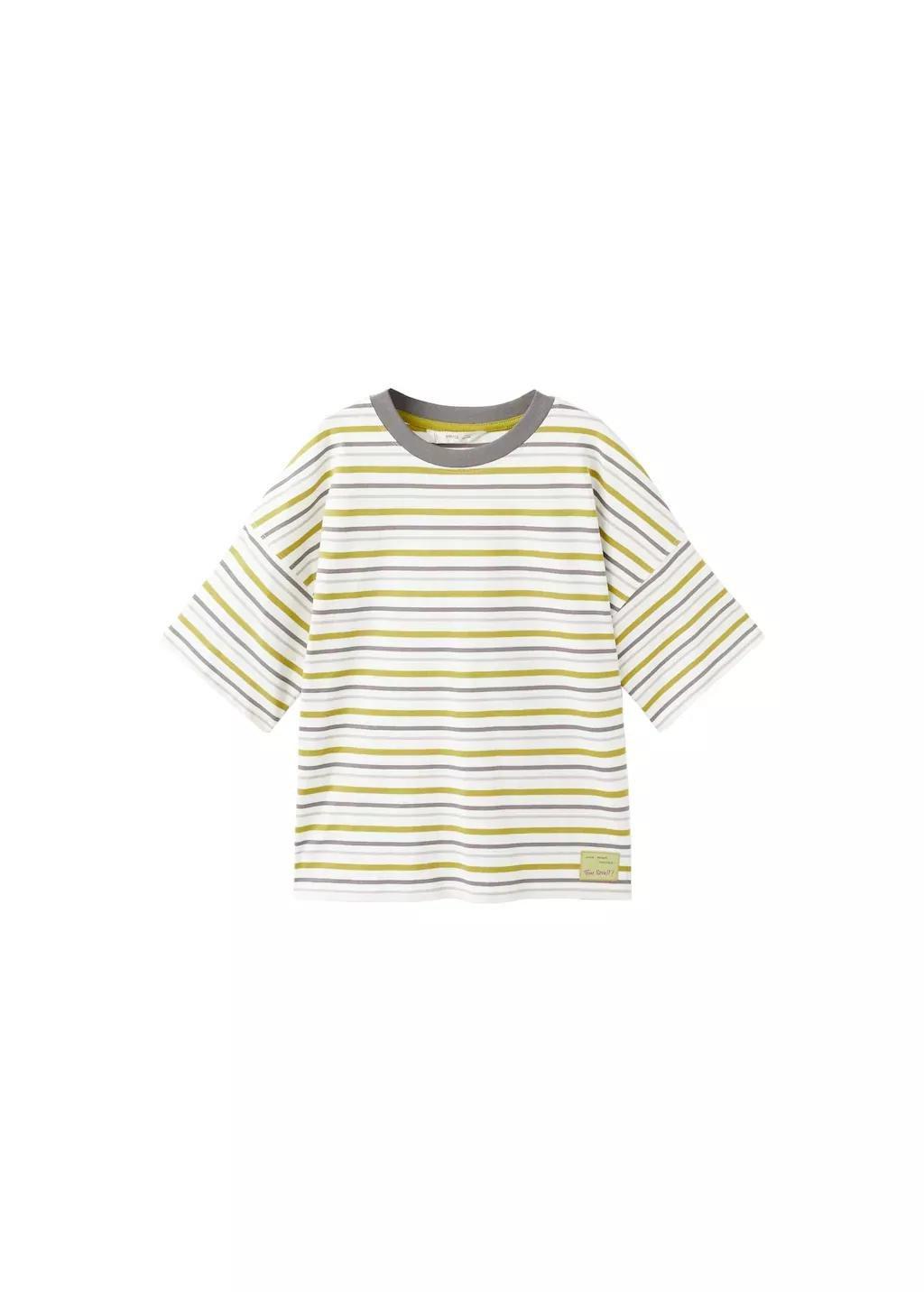 Yellow Striped Contrast T-Shirt, Kids Boy, Bright Yellow, large image number 5