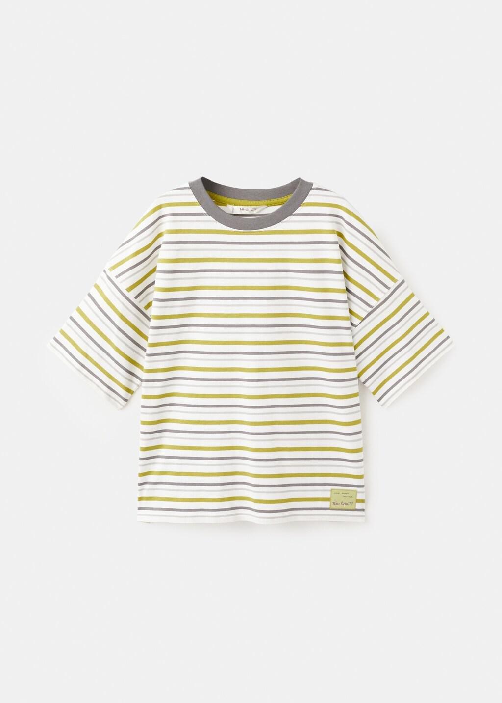Yellow Striped Contrast T-Shirt, Kids Boy, Bright Yellow, large image number 6
