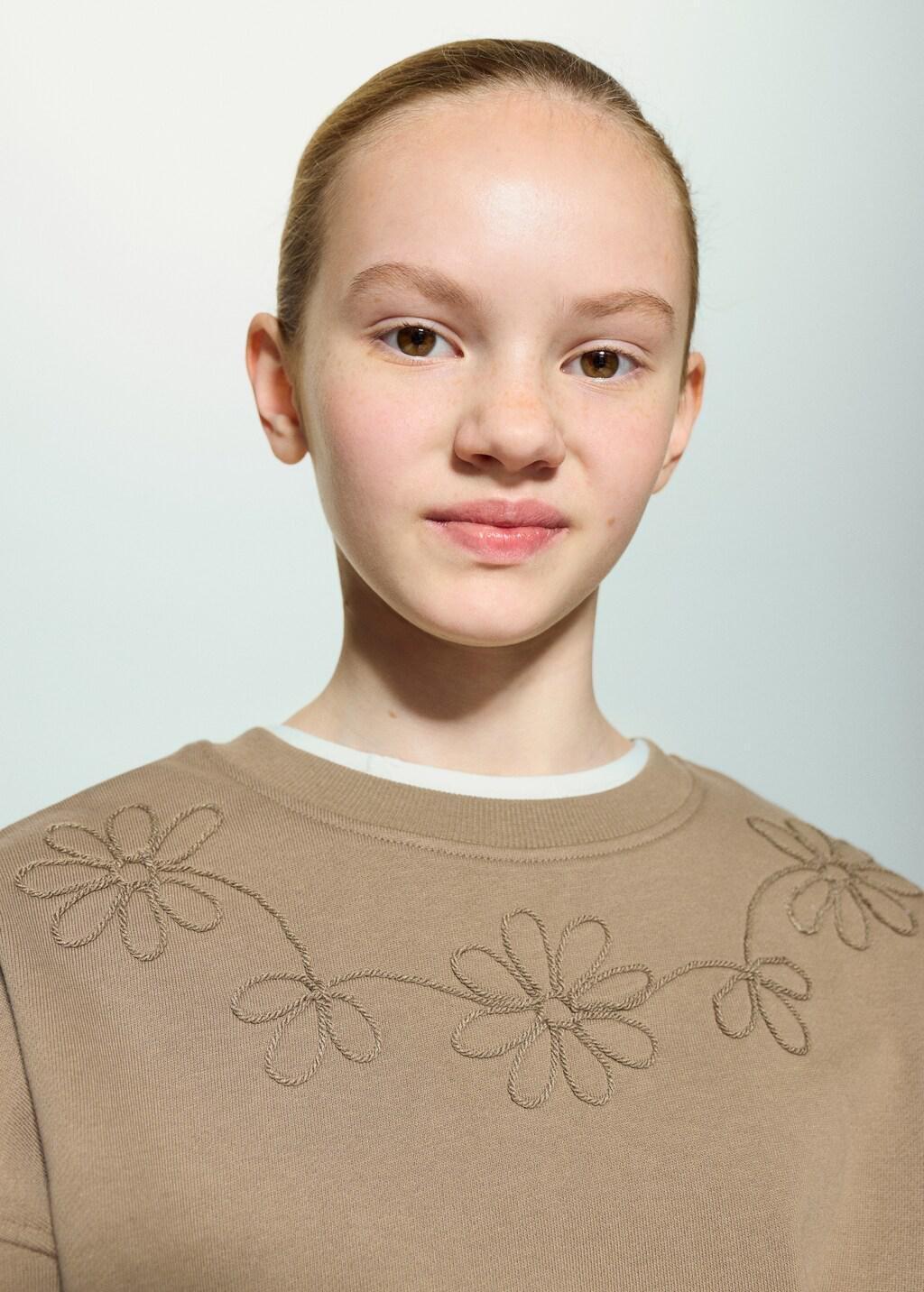 Brown Embroidered Detail Cotton Sweatshirt, Kids Girl, Brown, large image number 3