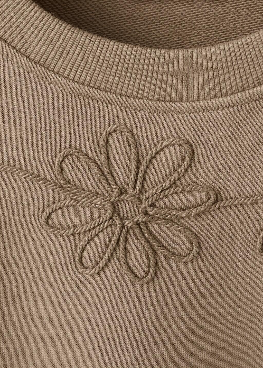Brown Embroidered Detail Cotton Sweatshirt, Kids Girl, Brown, large image number 4
