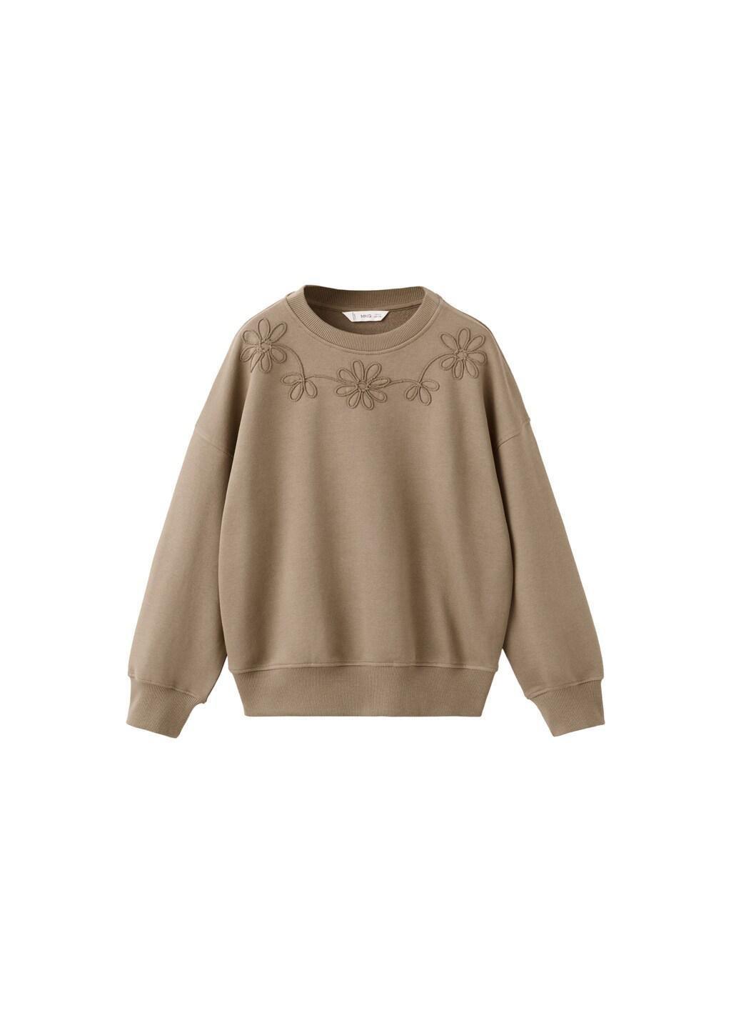 Brown Embroidered Detail Cotton Sweatshirt, Kids Girl, Brown, large image number 5