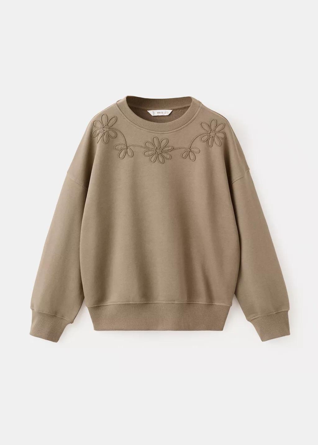Brown Embroidered Detail Cotton Sweatshirt, Kids Girl, Brown, large image number 6