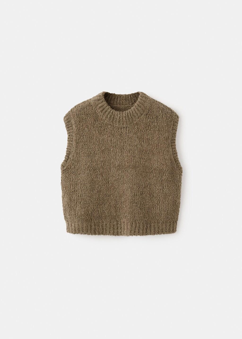 Brown Knitted Gilet, Kids Girls, Dark Brown, medium