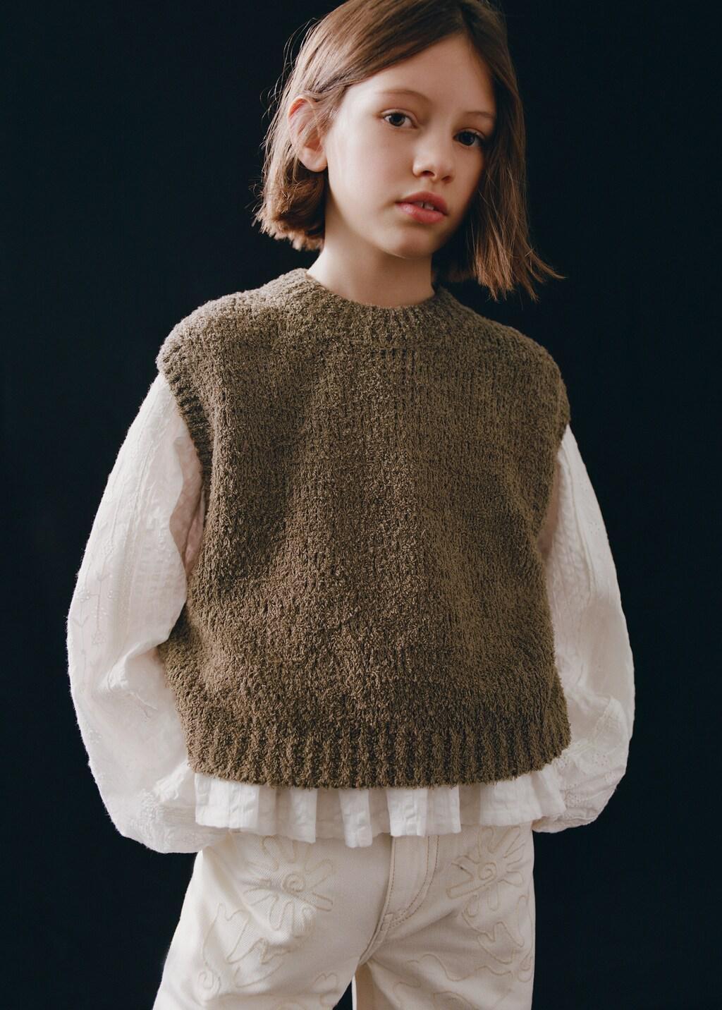 Brown Knitted Gilet, Kids Girls, Dark Brown, large image number 4