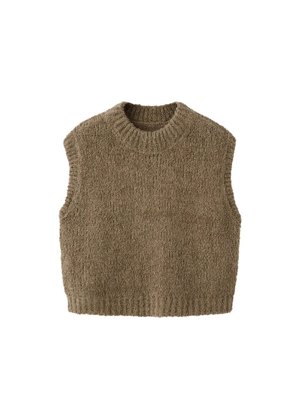 Brown Knitted Gilet, Kids Girls, Dark Brown, large image number 5