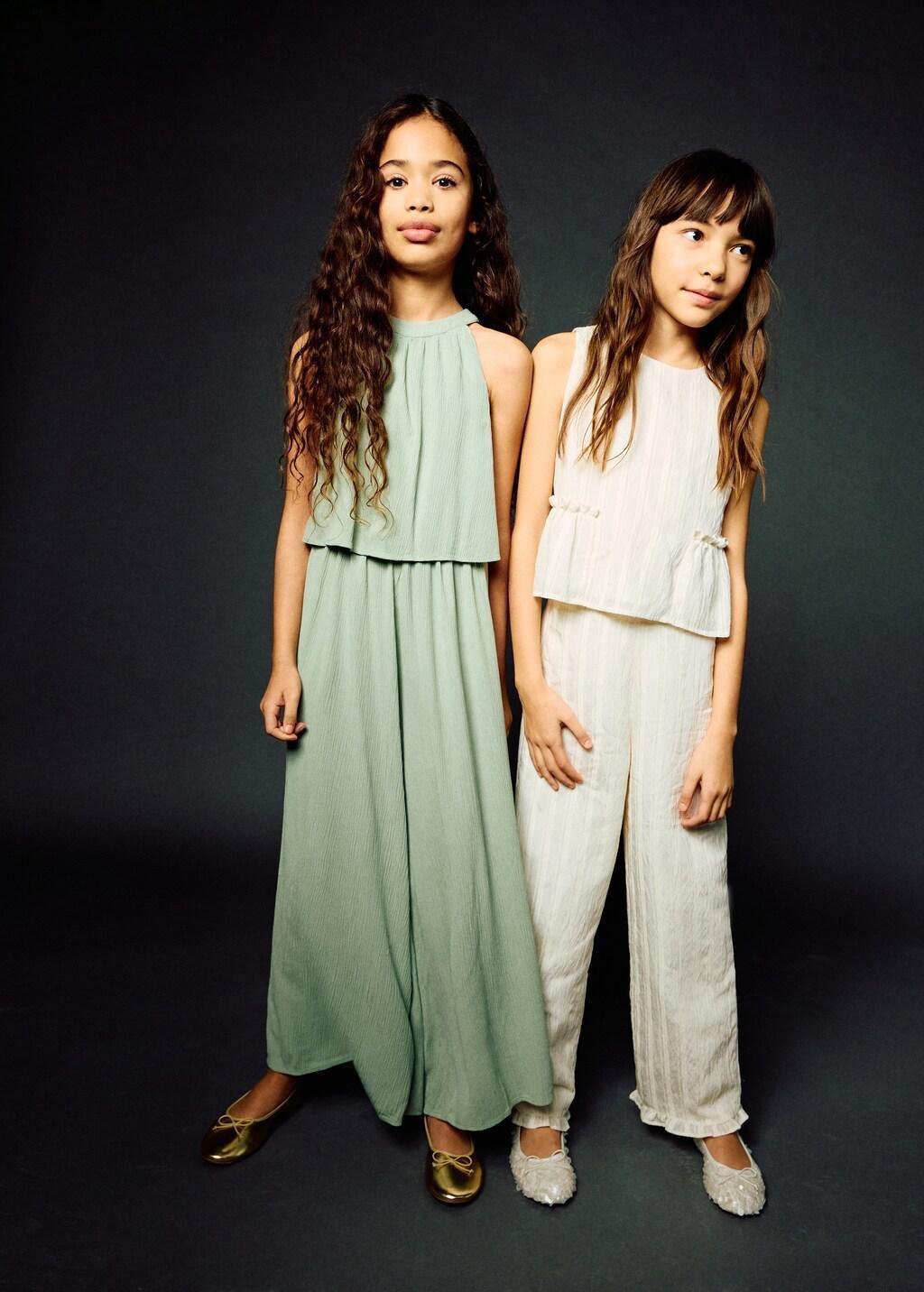 Beige Ruffled Cotton Blouse, Kids Girls, Light Beige, medium