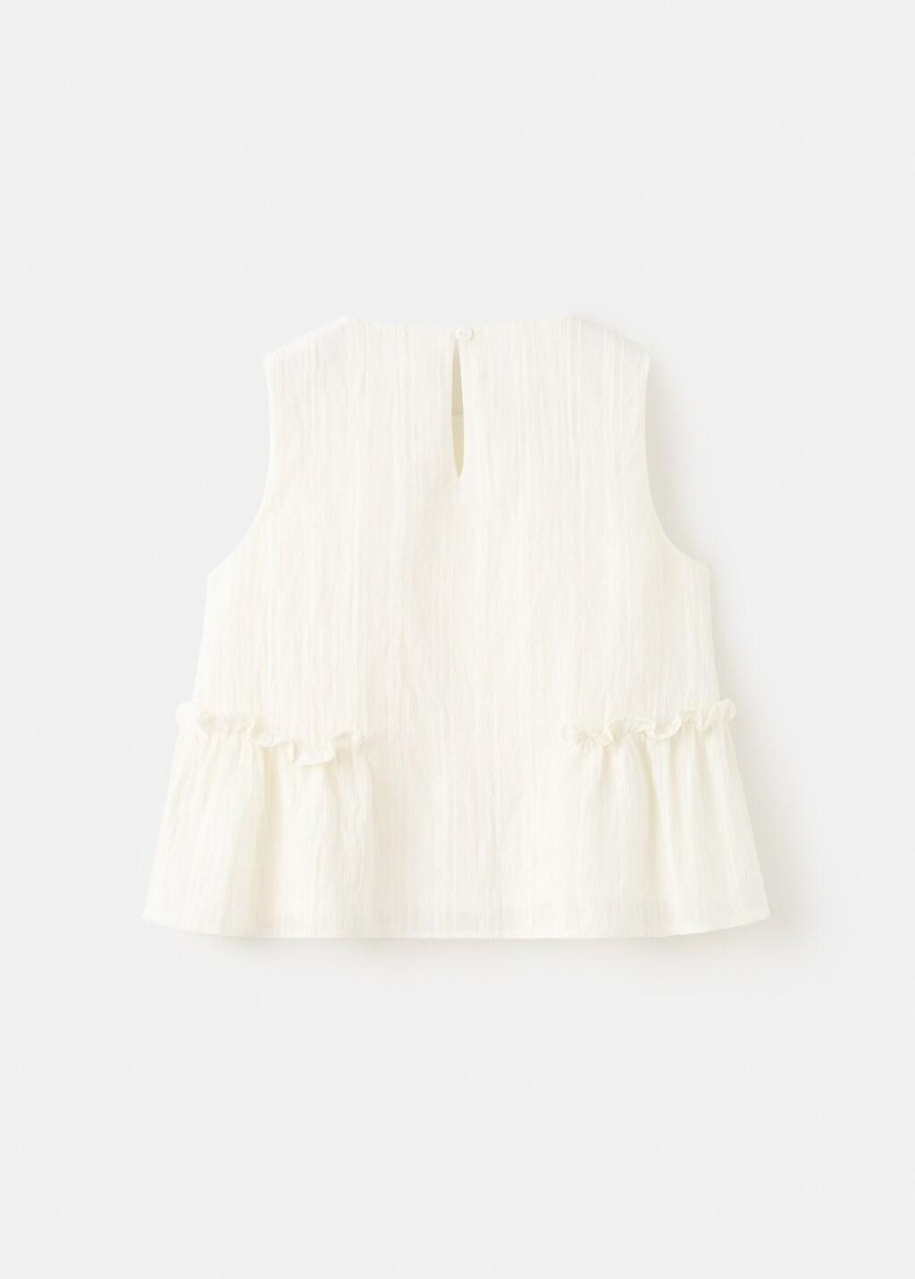 Beige Ruffled Cotton Blouse, Kids Girls, Light Beige, medium