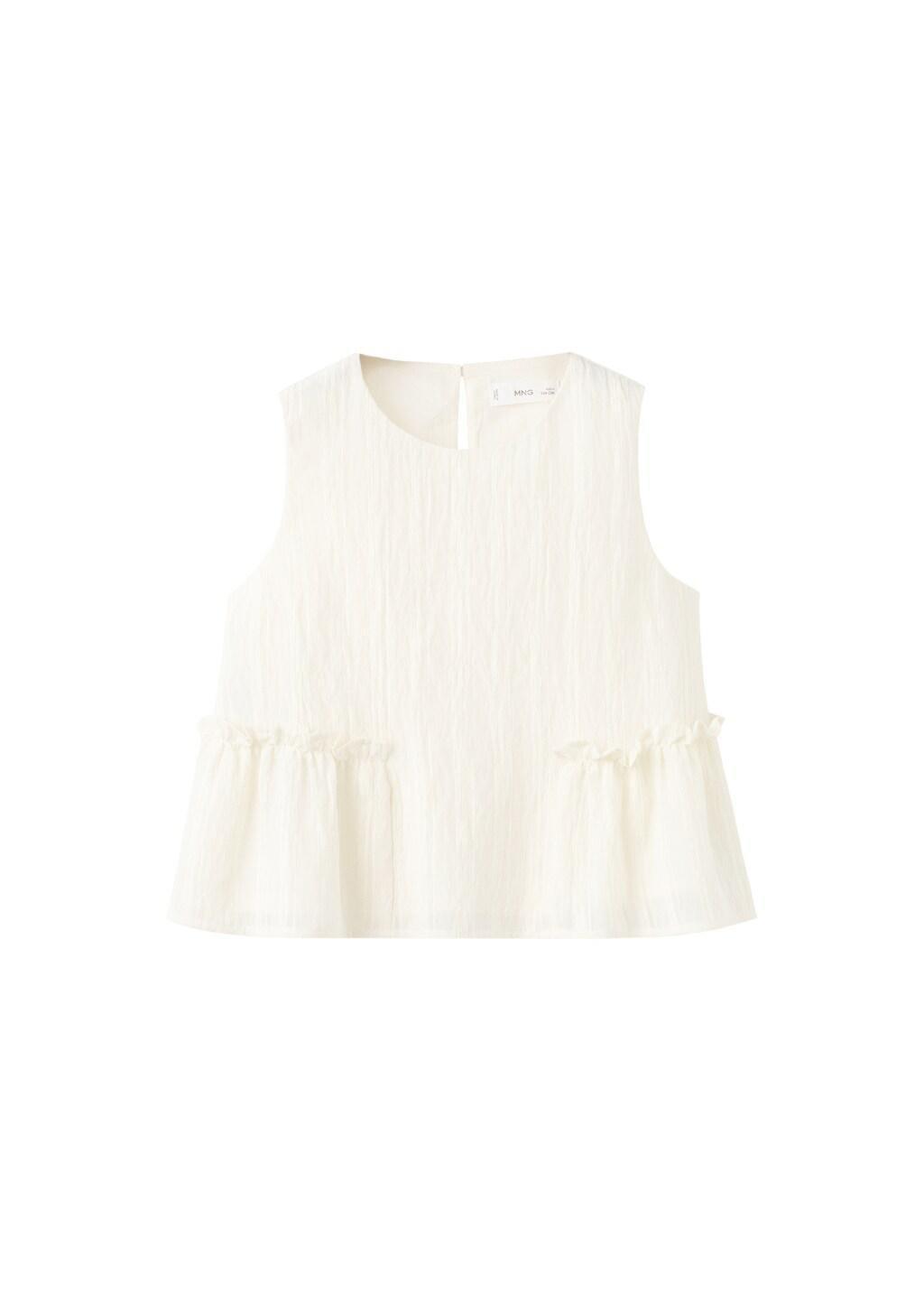 Beige Ruffled Cotton Blouse, Kids Girls, Light Beige, large image number 5