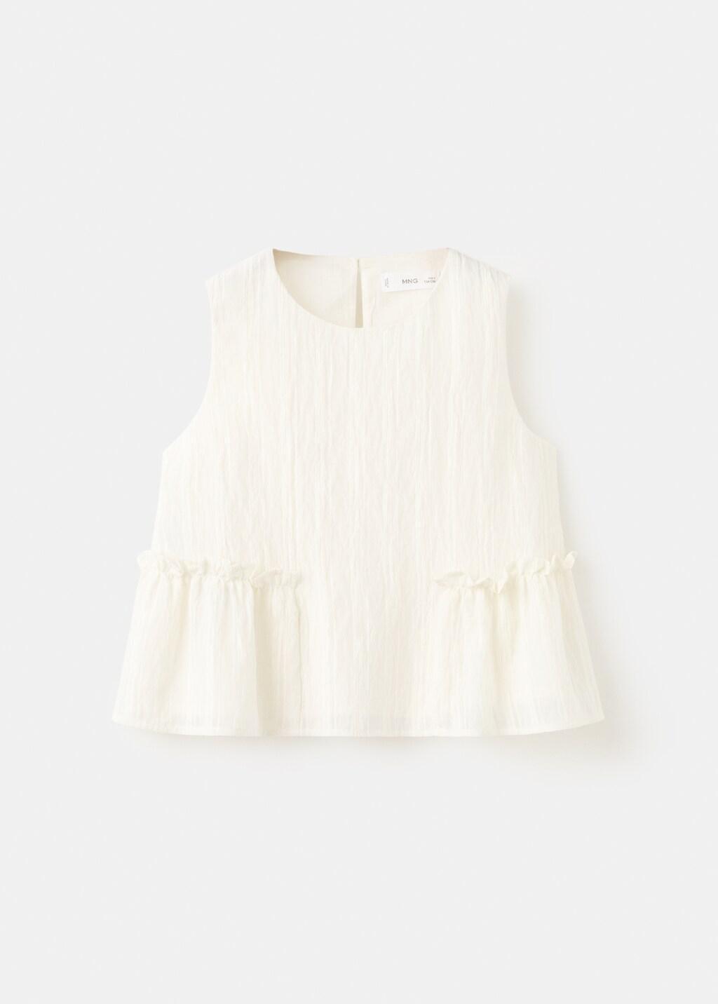 Beige Ruffled Cotton Blouse, Kids Girls, Light Beige, large image number 6