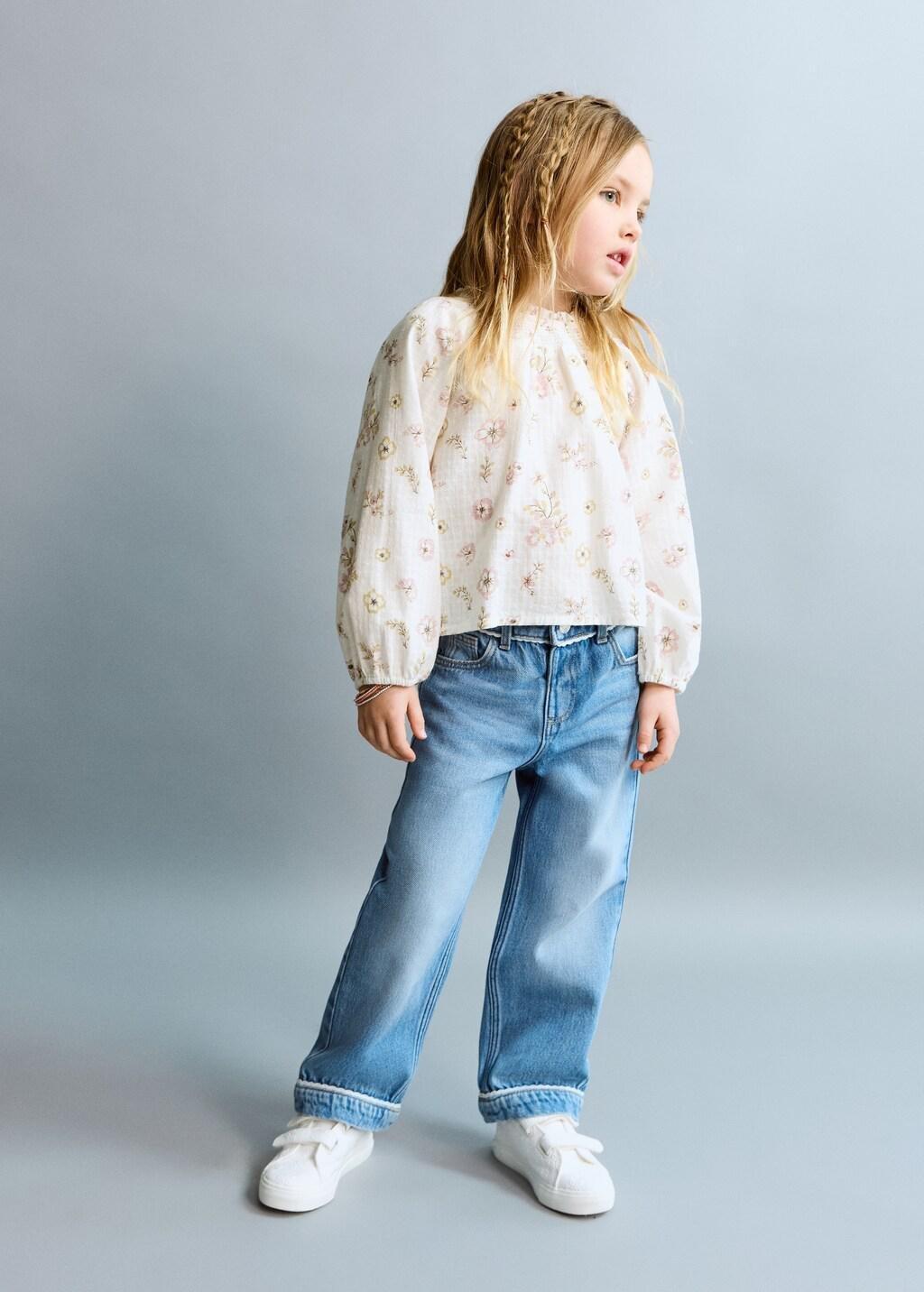 White Cotton Blouse With Floral Pattern, Baby Girls, White, medium